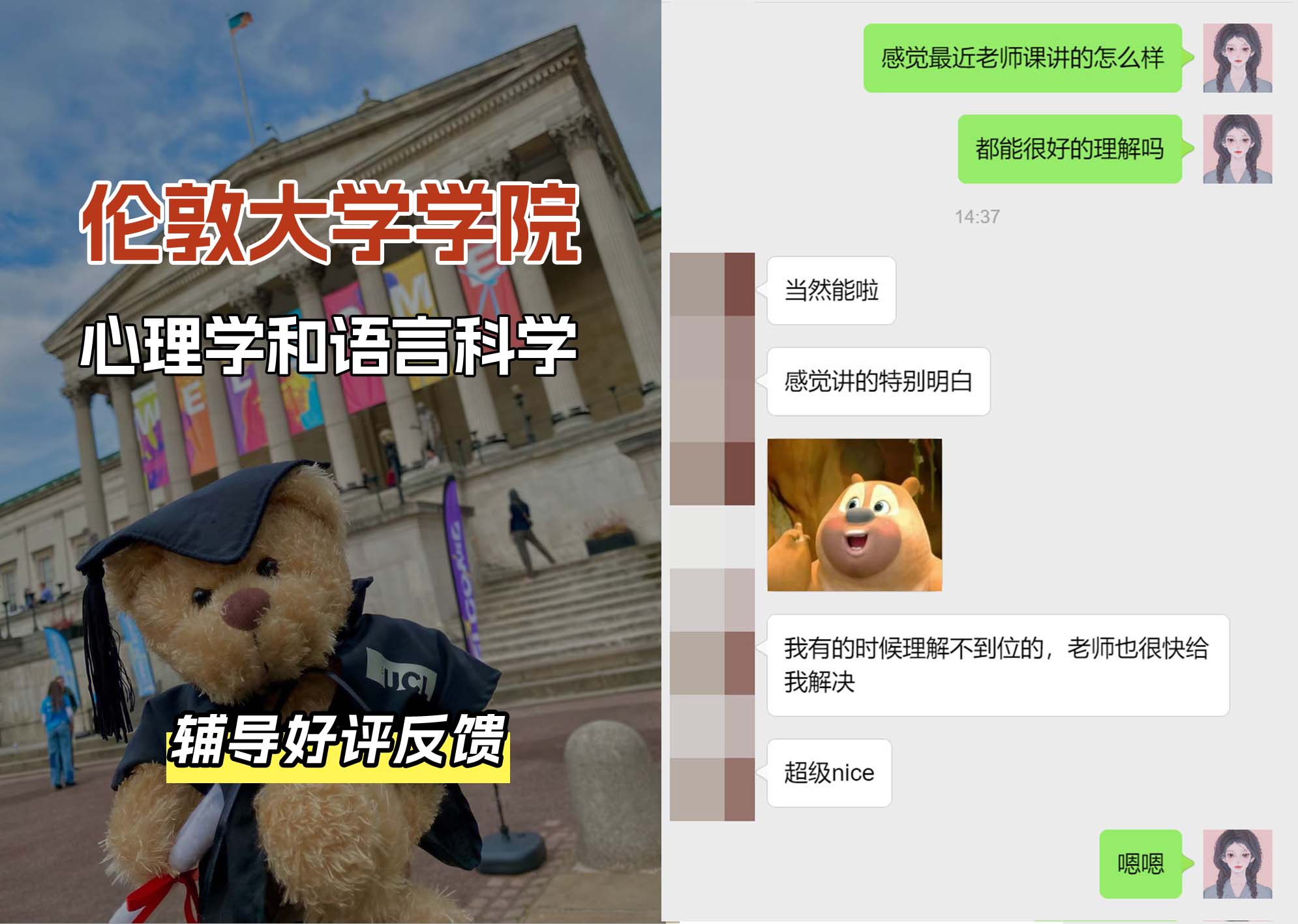 伦敦大学学院UCL心理学和语言科学辅导好评反馈（二）