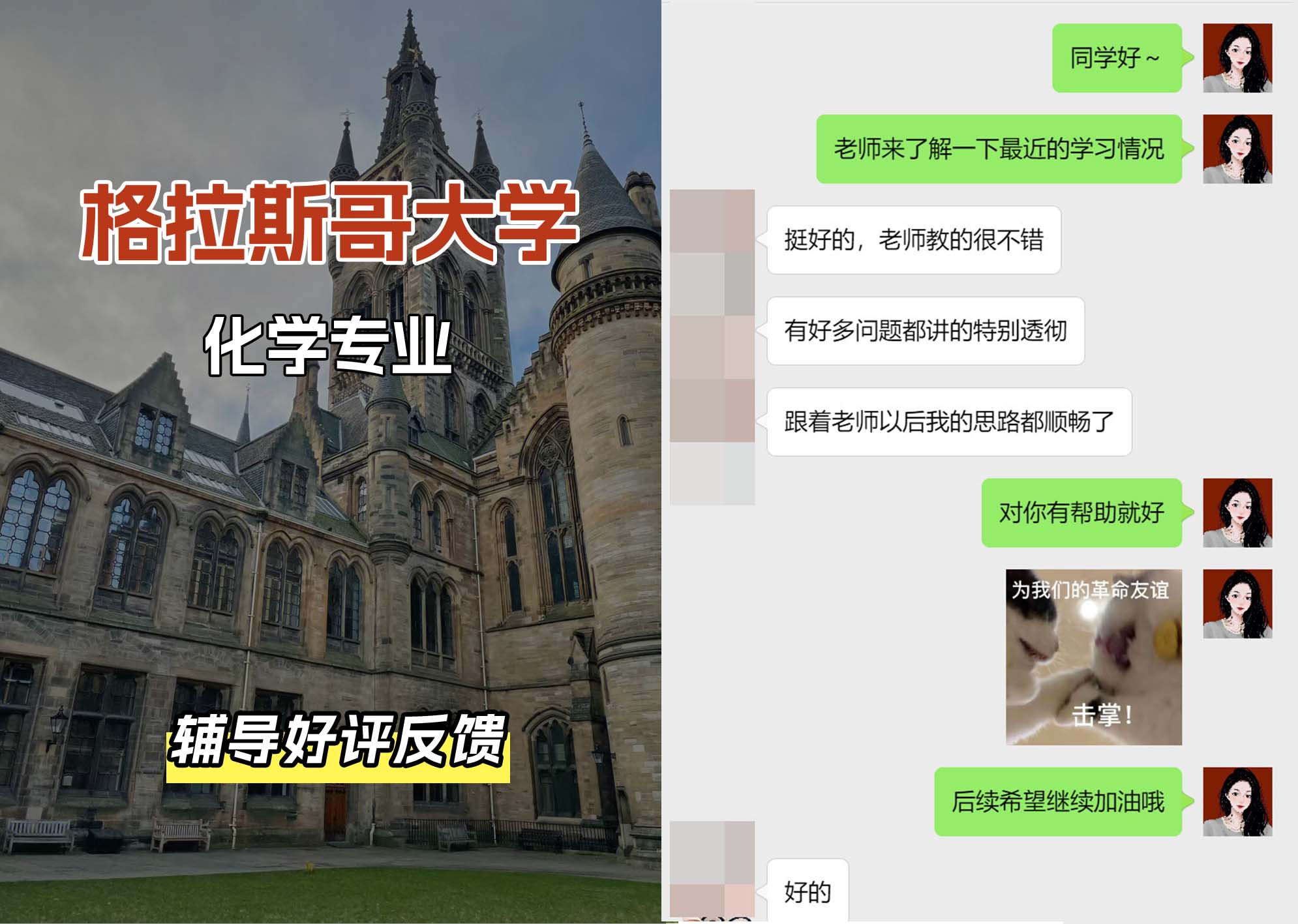 格拉斯哥大学格大化学专业辅导好评反馈