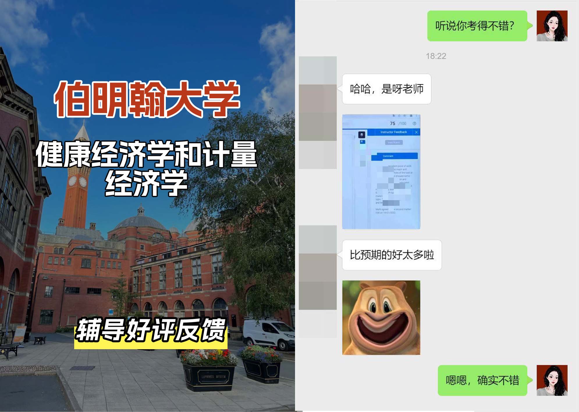 伯明翰大学伯大健康经济学和计量经济学辅导好评反馈