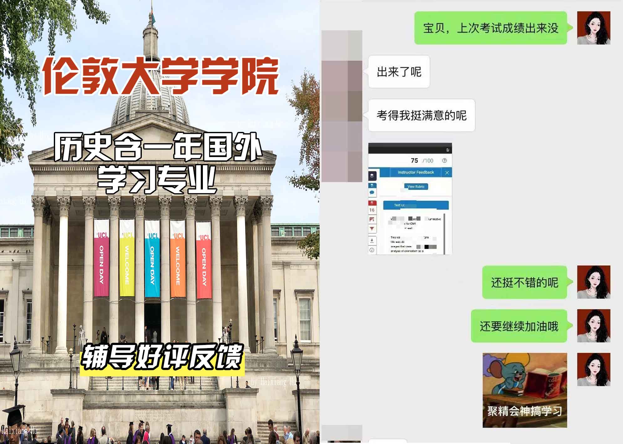 伦敦大学学院UCL历史含一年国外学习辅导好评反馈