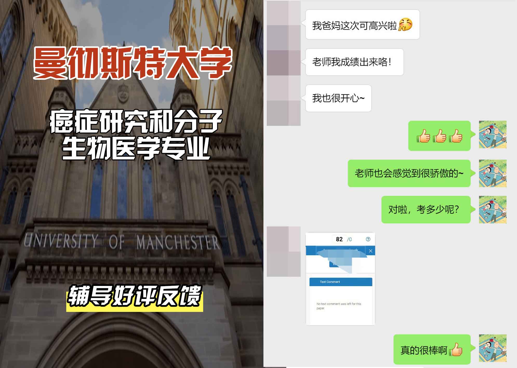 曼彻斯特大学曼大癌症研究和分子生物医学辅导好评反馈