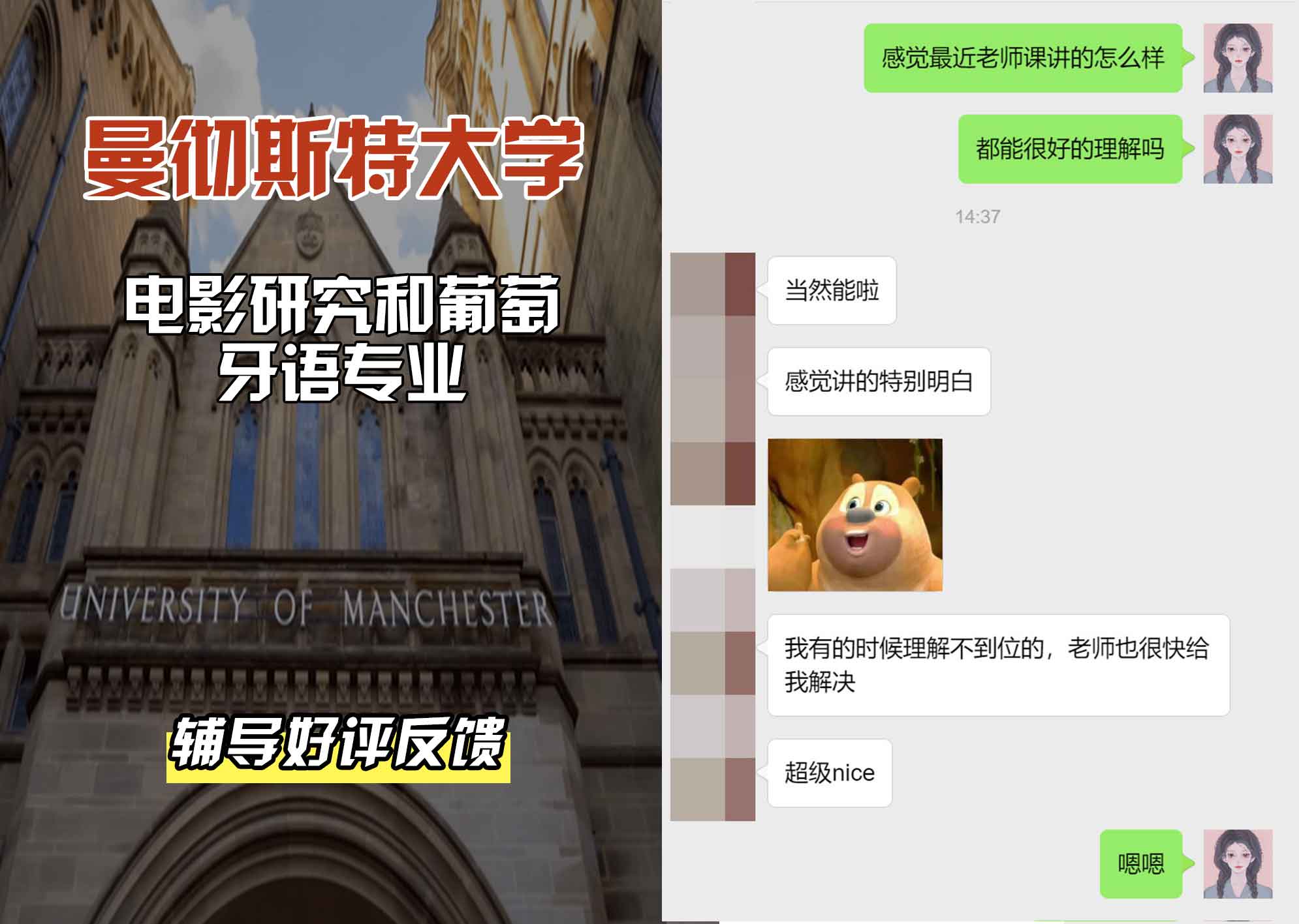 曼彻斯特大学曼大电影研究和葡萄牙语辅导好评反馈