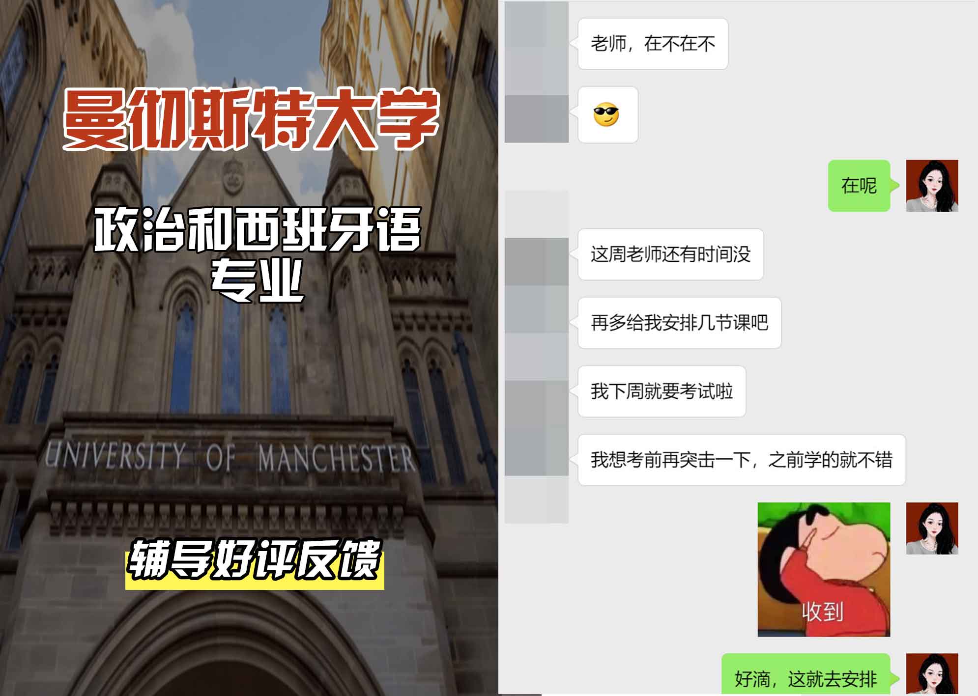 曼彻斯特大学曼大政治和西班牙语辅导好评反馈