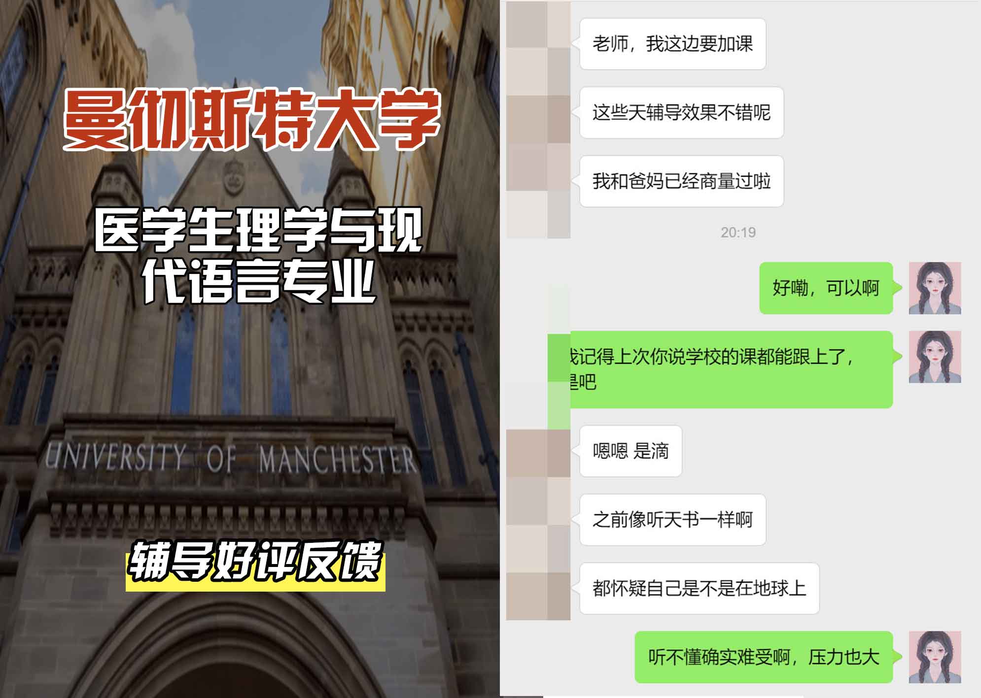 曼彻斯特大学曼大医学生理学与现代语言辅导好评反馈
