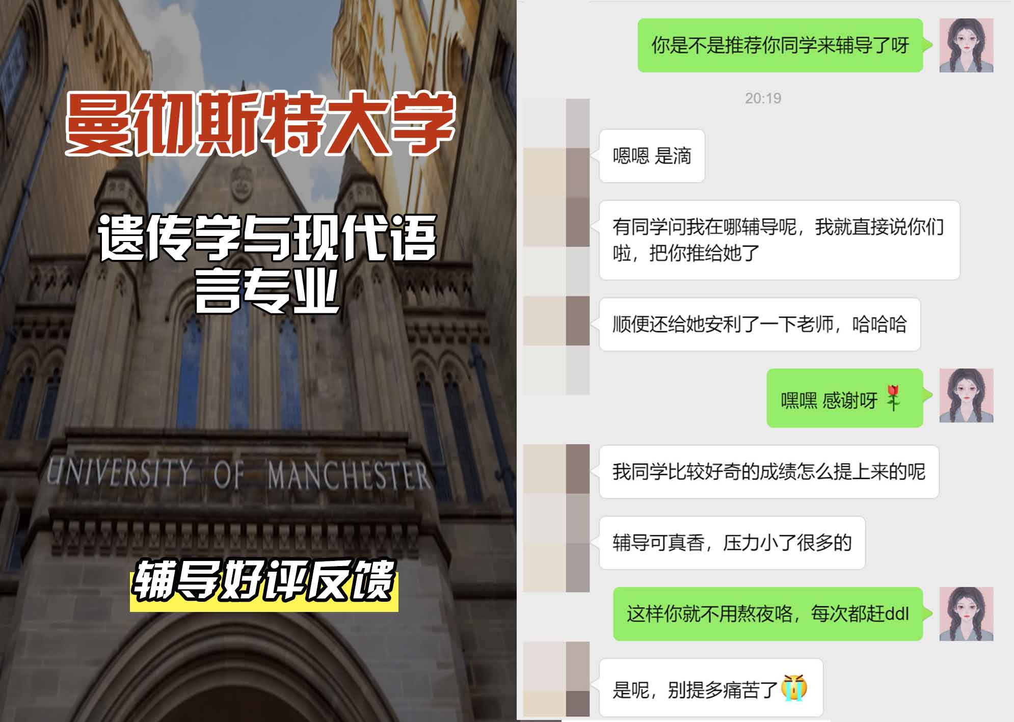 曼彻斯特大学曼大遗传学与现代语言辅导好评反馈