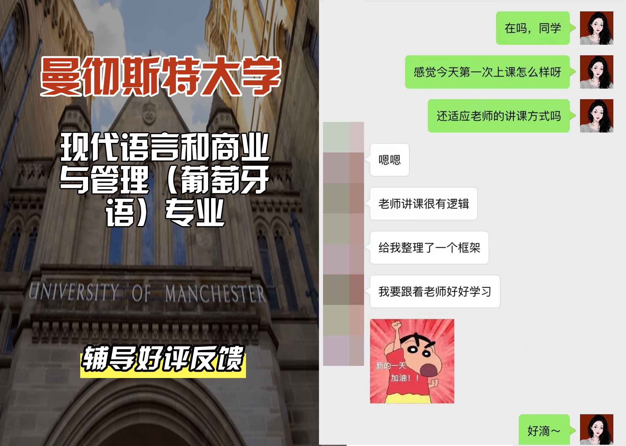 曼彻斯特大学曼大现代语言和商业与管理（葡萄牙语）辅导好评反馈