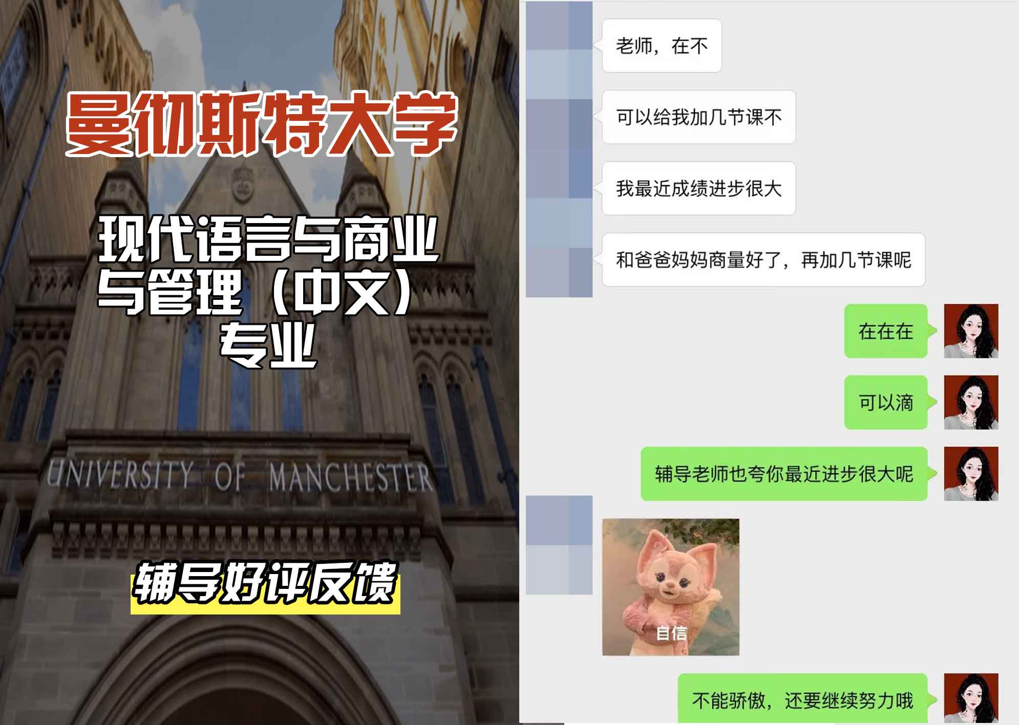 曼彻斯特大学曼大现代语言与商业与管理（中文）辅导好评反馈