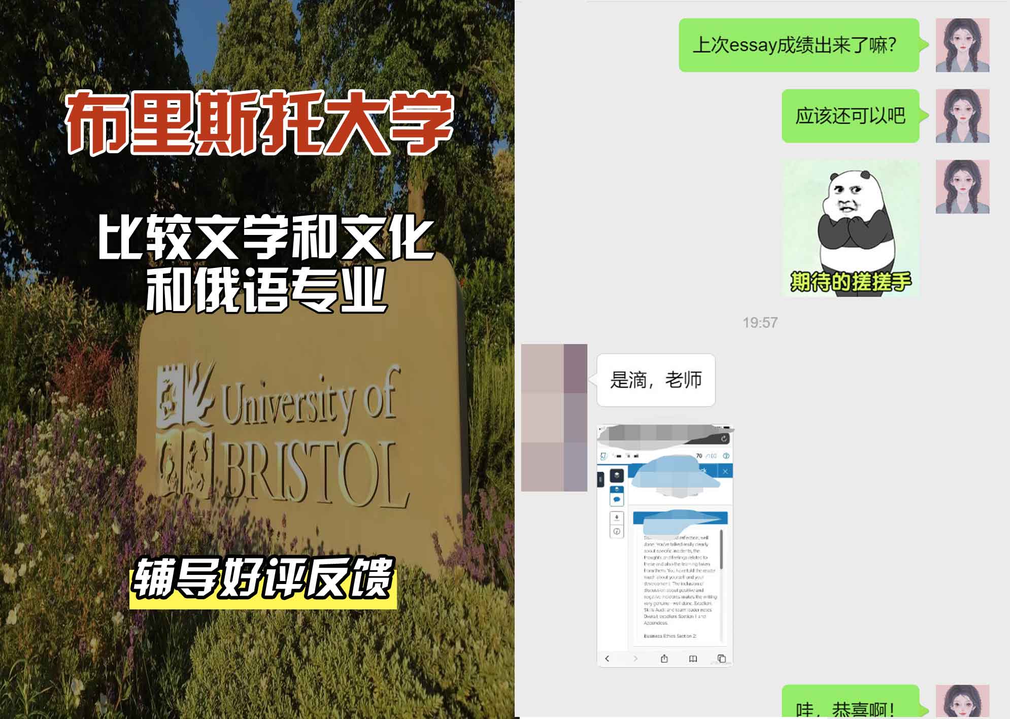 布里斯托大学布大比较文学和文化和俄语辅导好评反馈