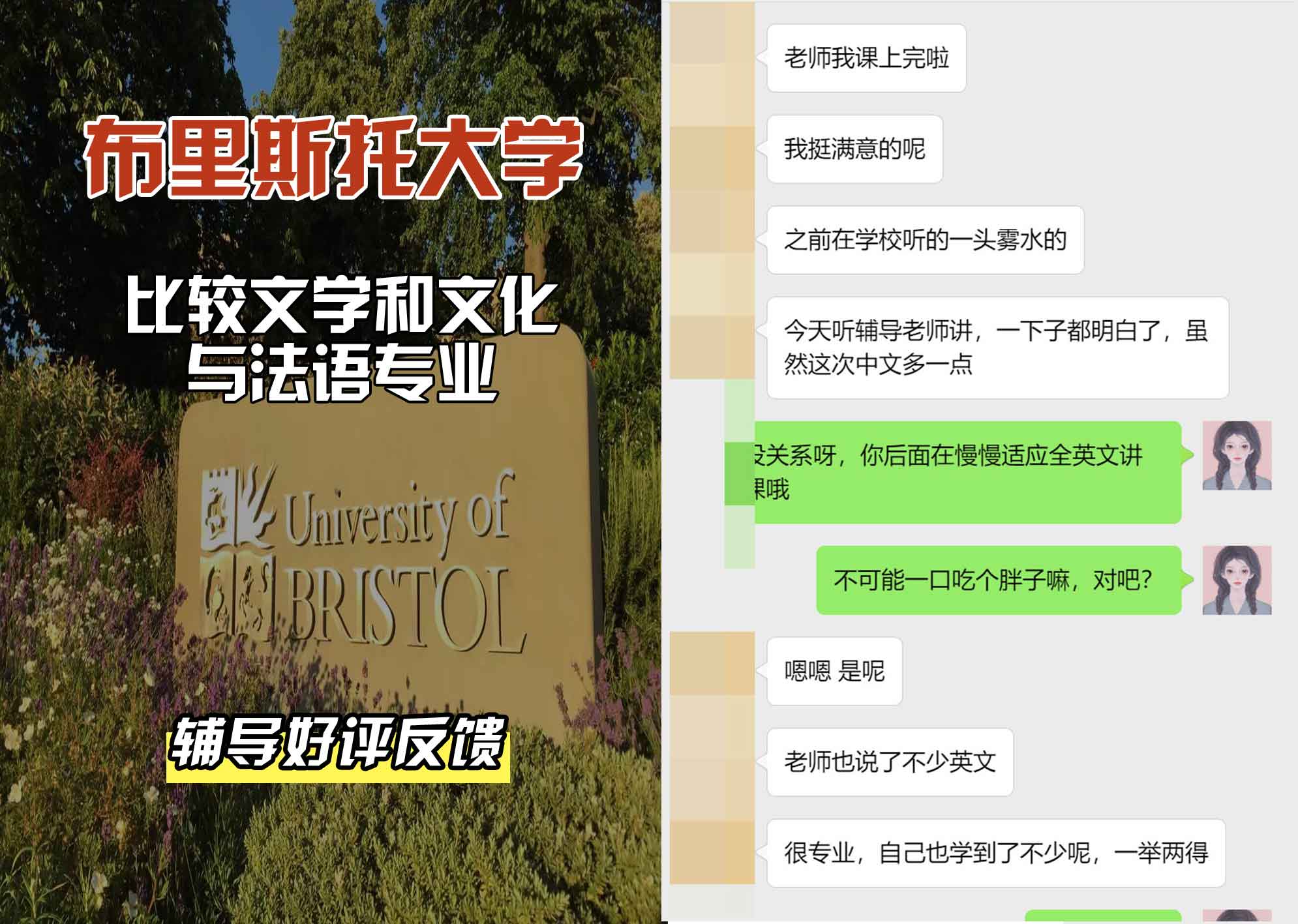 布里斯托大学布大比较文学和文化与法语辅导好评反馈