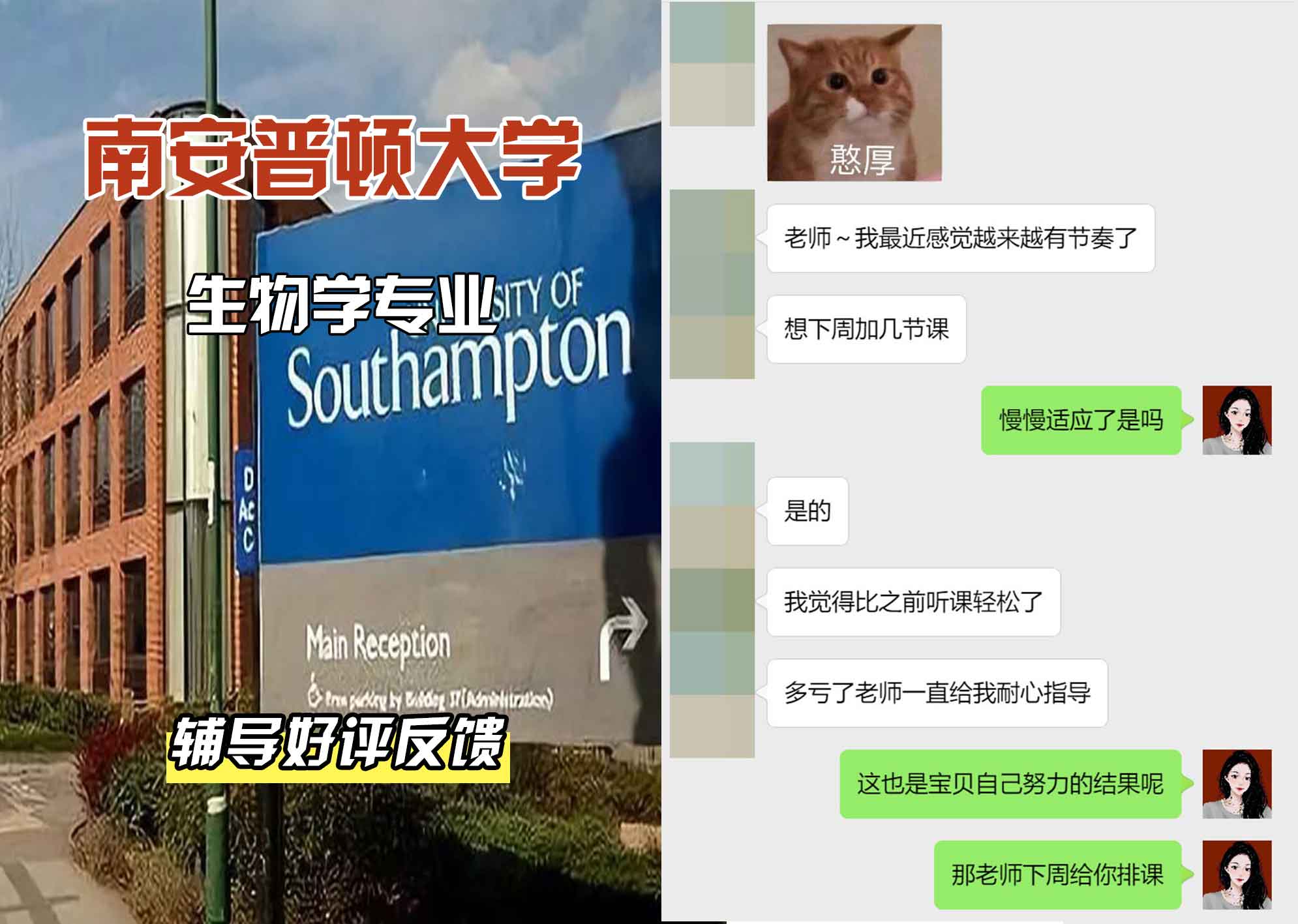 南安普顿大学南安生物学辅导好评反馈