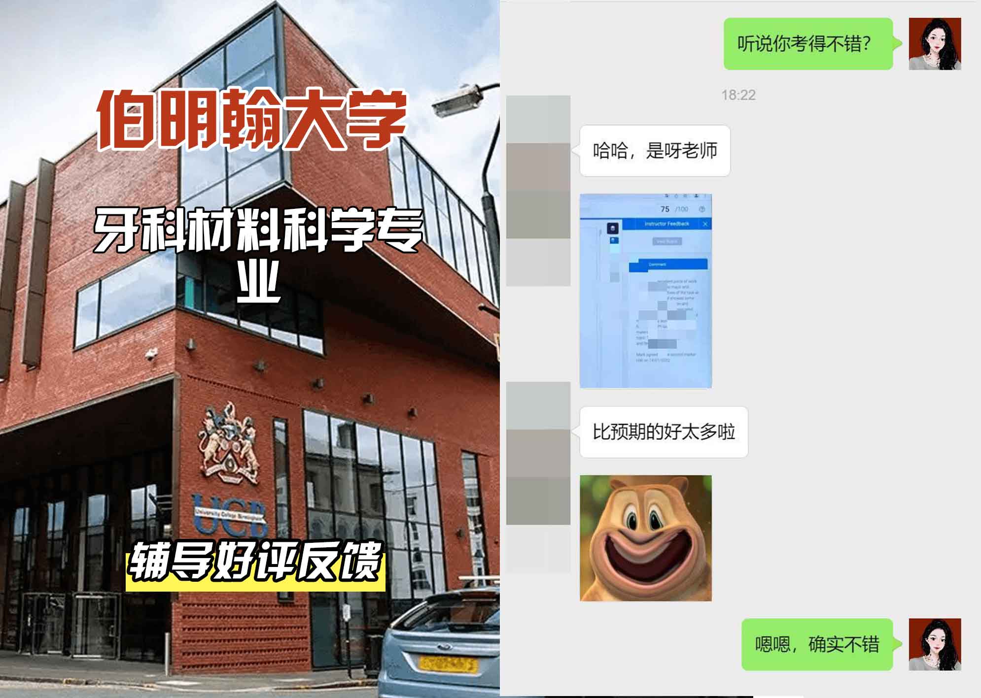 伯明翰大学伯大牙科材料科学辅导好评反馈