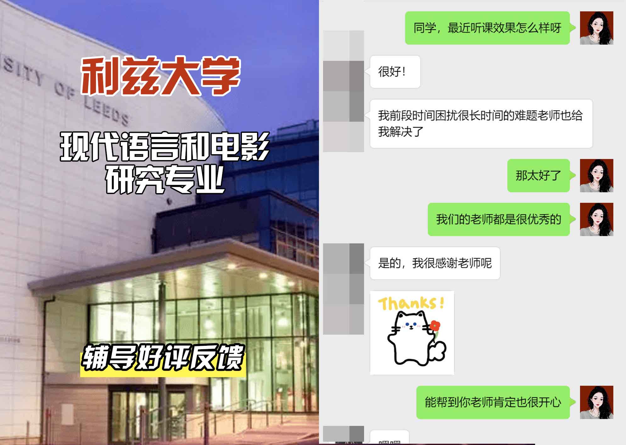 利兹大学leeds现代语言和电影研究辅导好评反馈