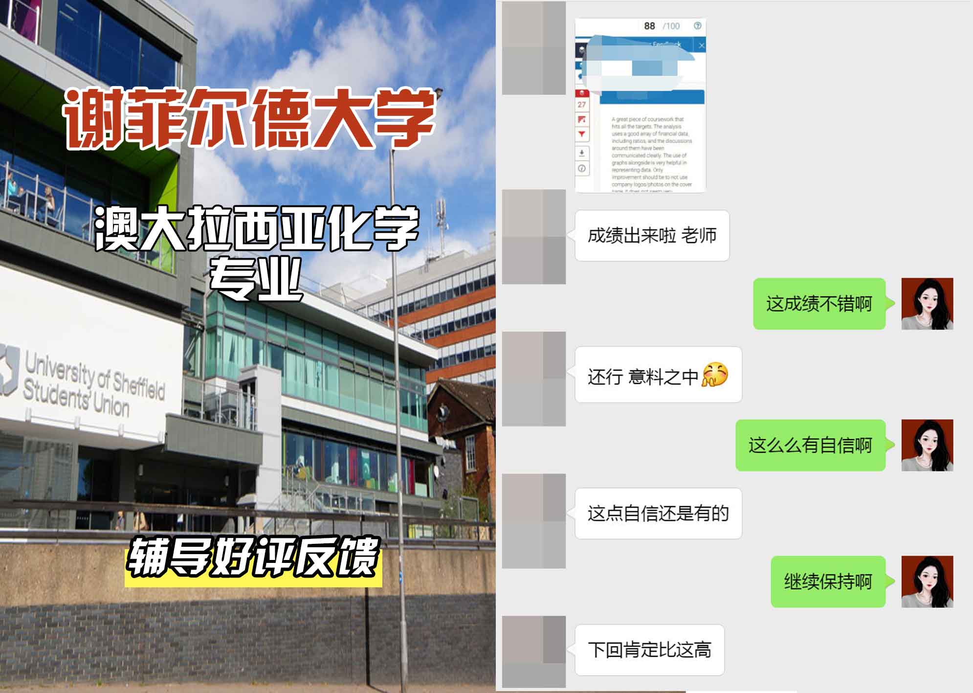 谢菲尔德大学谢大澳大拉西亚化学辅导好评反馈