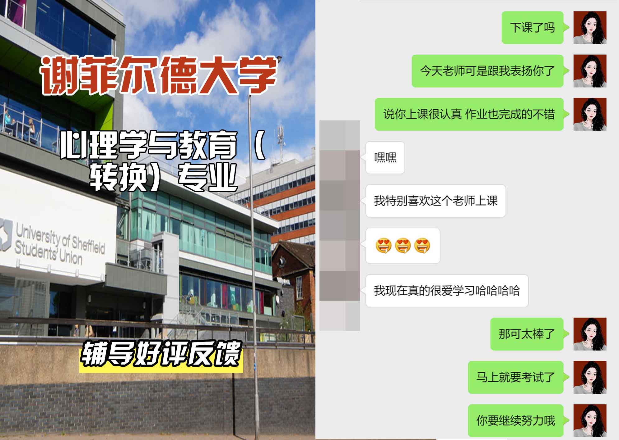 谢菲尔德大学谢大心理学与教育（转换）辅导好评反馈