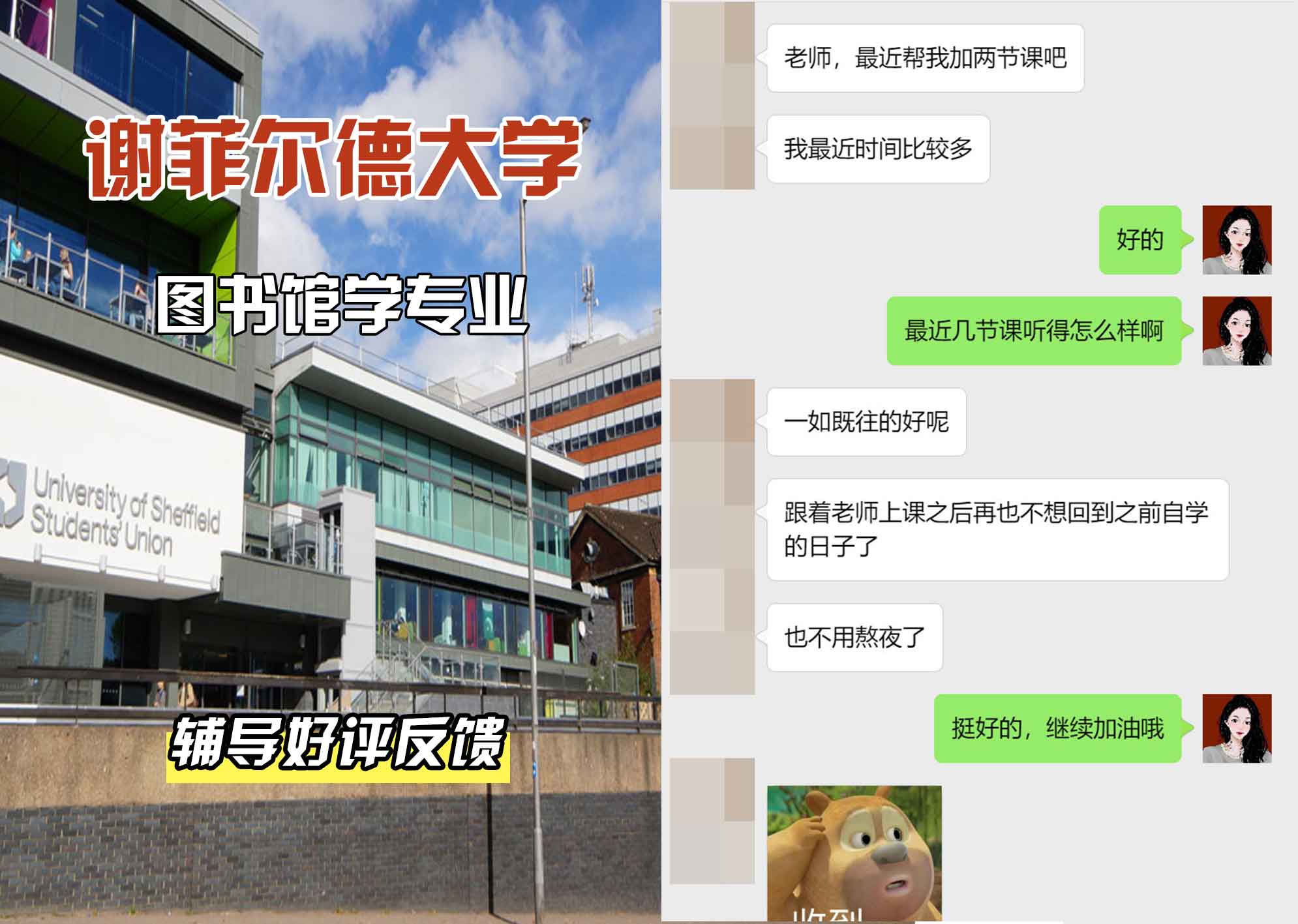 谢菲尔德大学谢大图书馆学辅导好评反馈