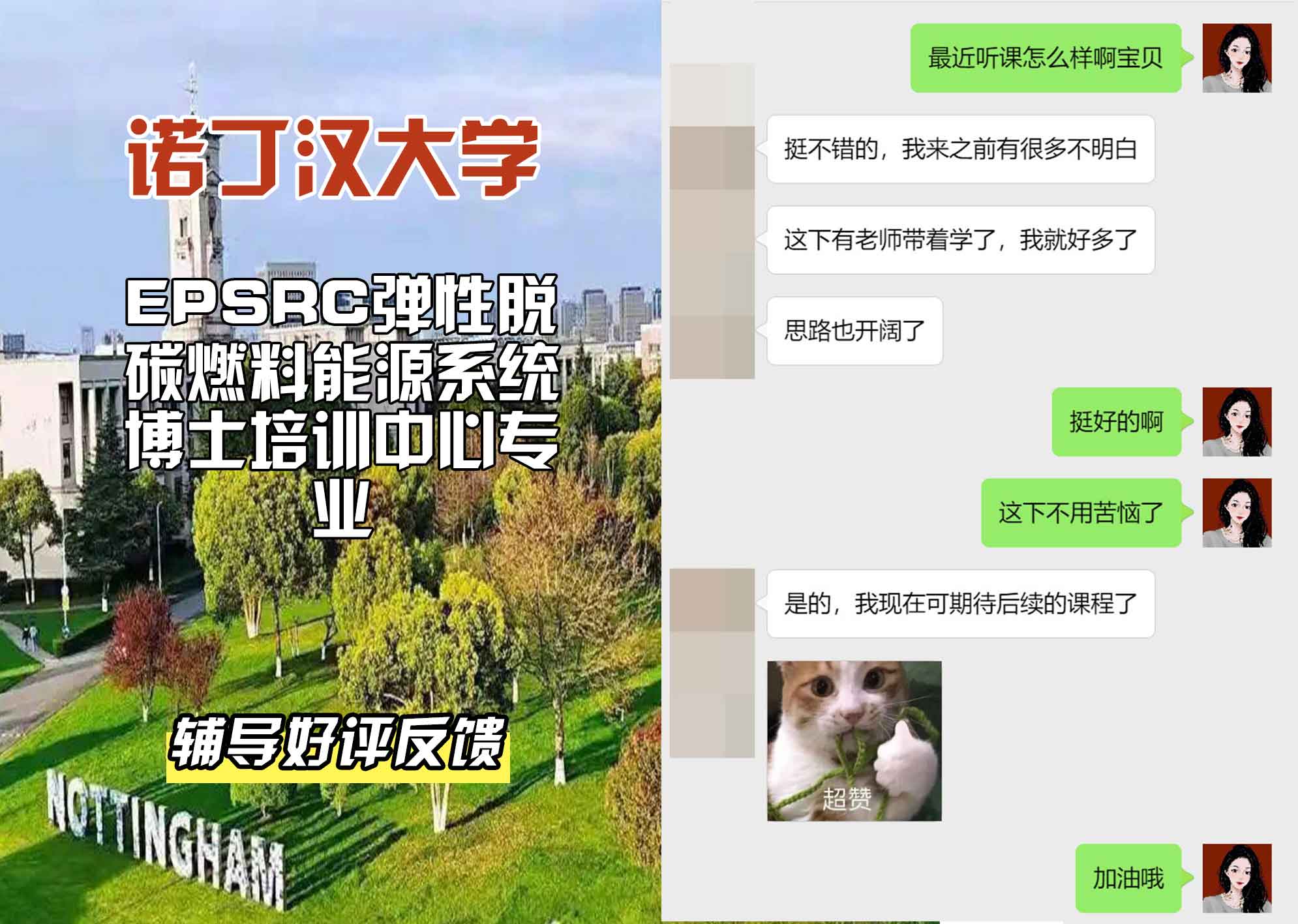 诺丁汉大学诺大EPSRC弹性脱碳燃料能源系统博士培训中心辅导好评反馈