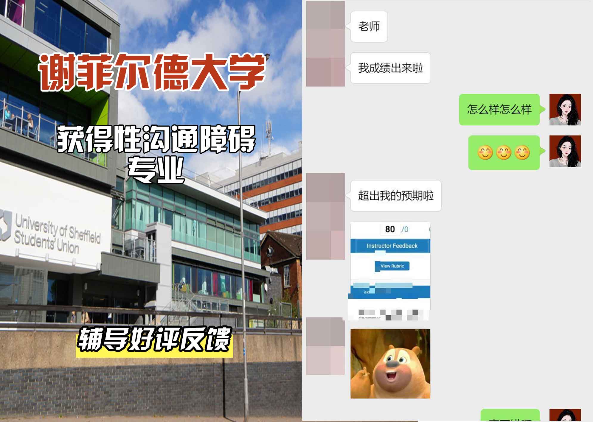 谢菲尔德大学谢大学获得性沟通障碍辅导好评反馈