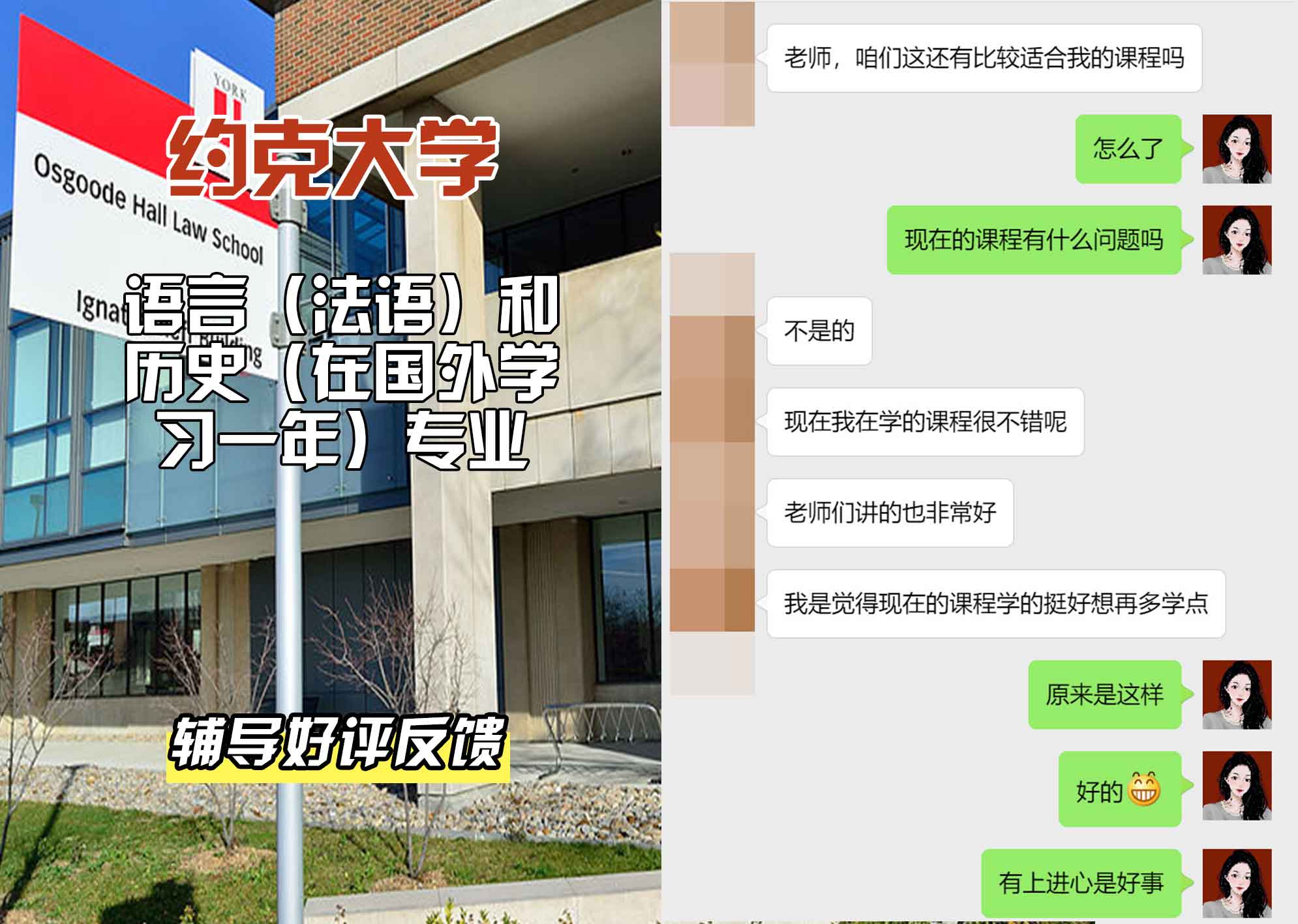 约克大学UOY语言（法语）和历史（在国外学习一年）辅导好评反馈