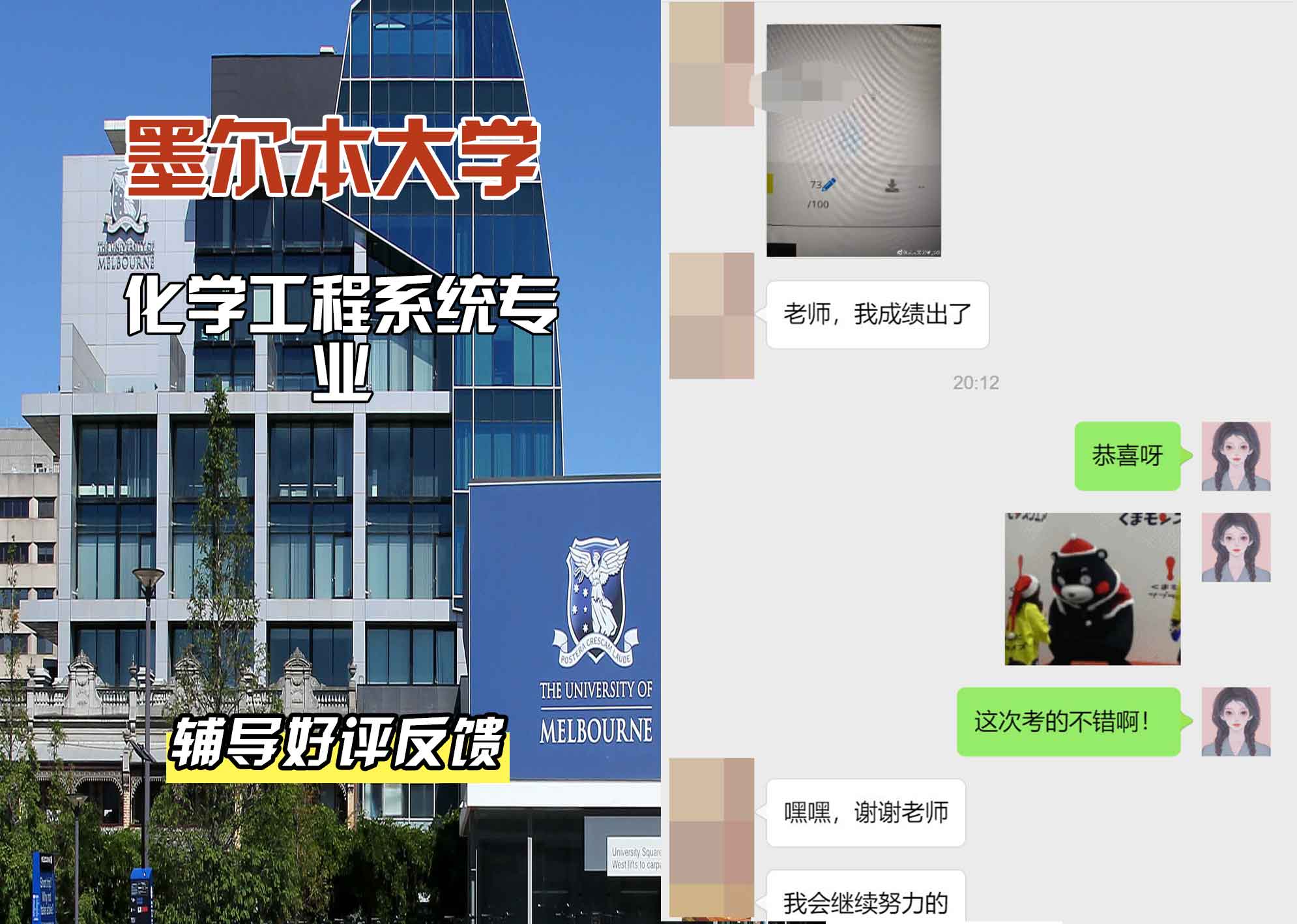 墨尔本大学墨大化学工程系统辅导好评反馈