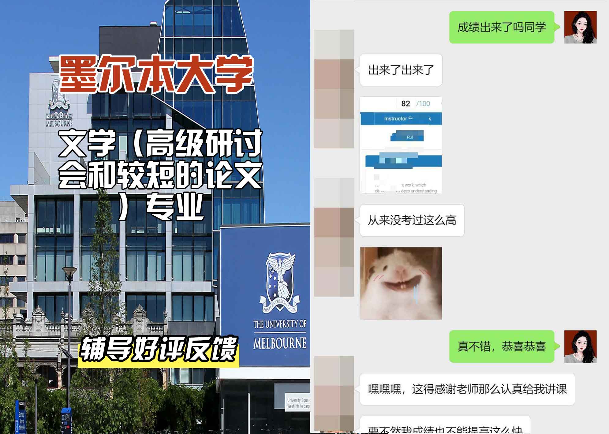 墨尔本大学墨大文学（高级研讨会和较短的论文）辅导好评反馈