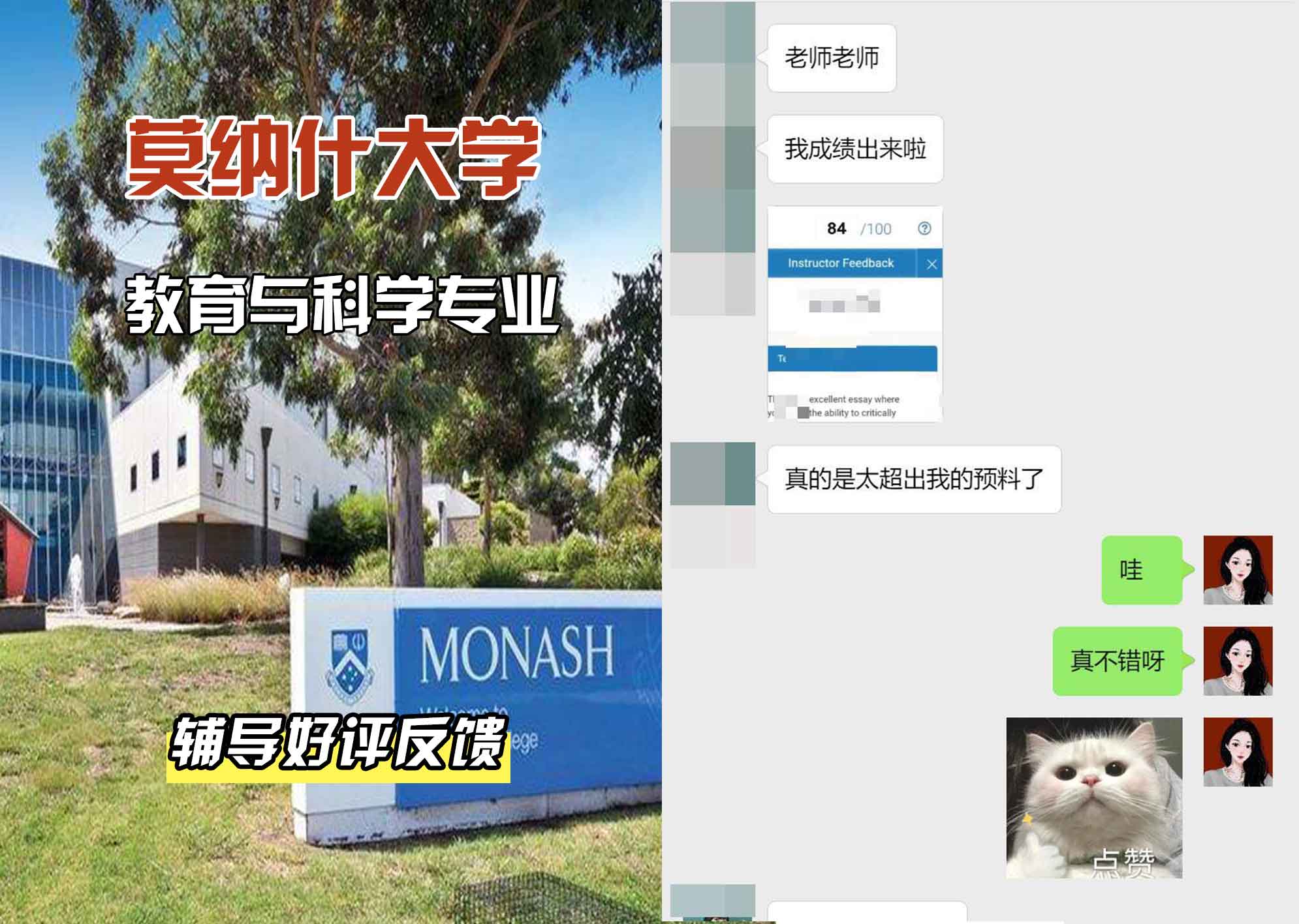 莫纳什大学Monash教育与科学辅导好评反馈