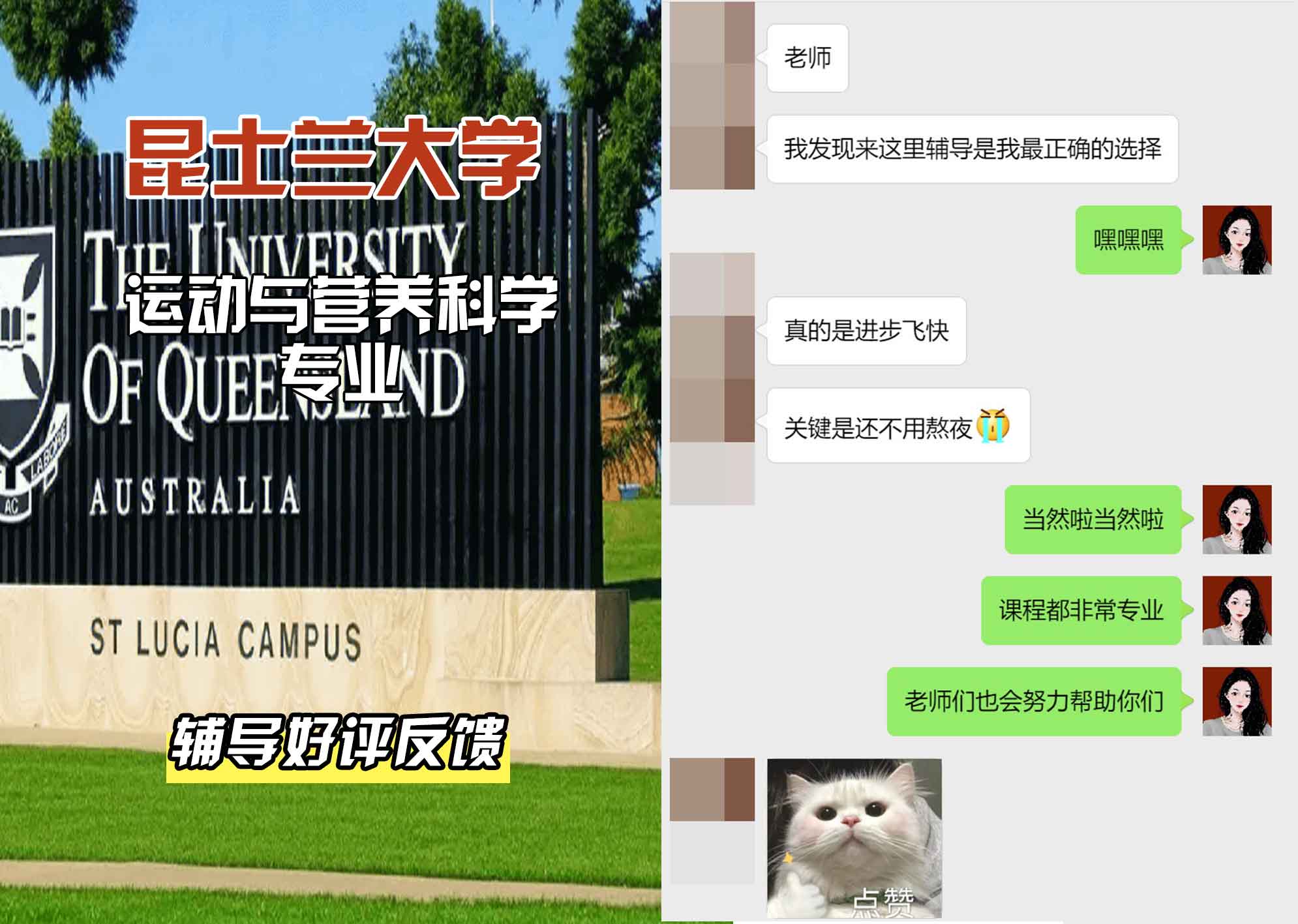 昆士兰大学UQ运动与营养科学辅导好评反馈