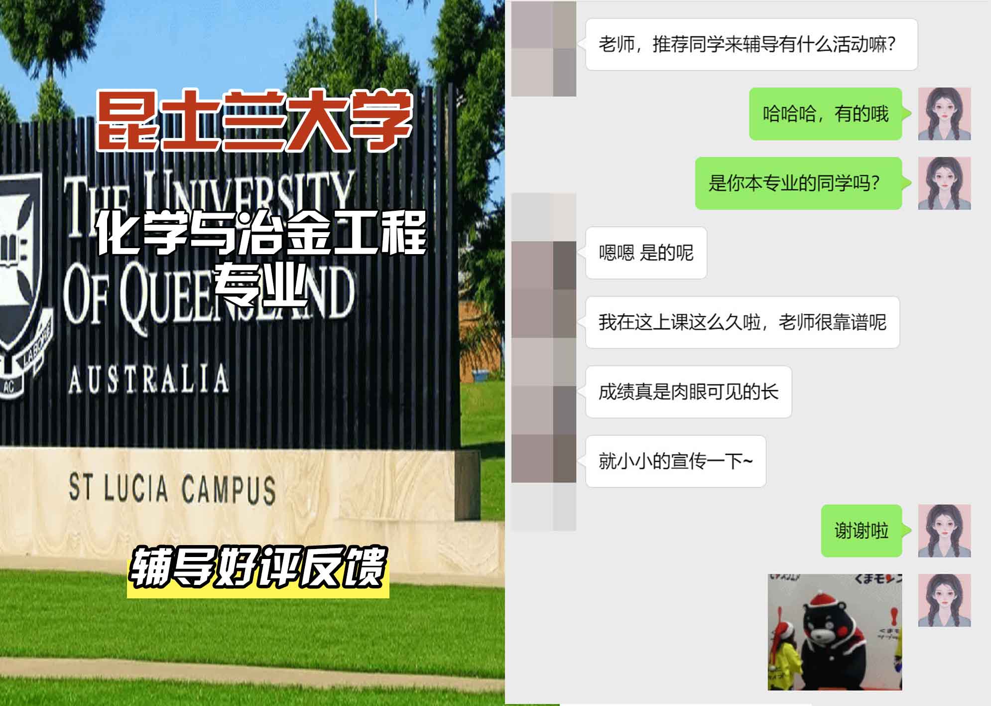 昆士兰大学UQ化学与冶金工程辅导好评反馈