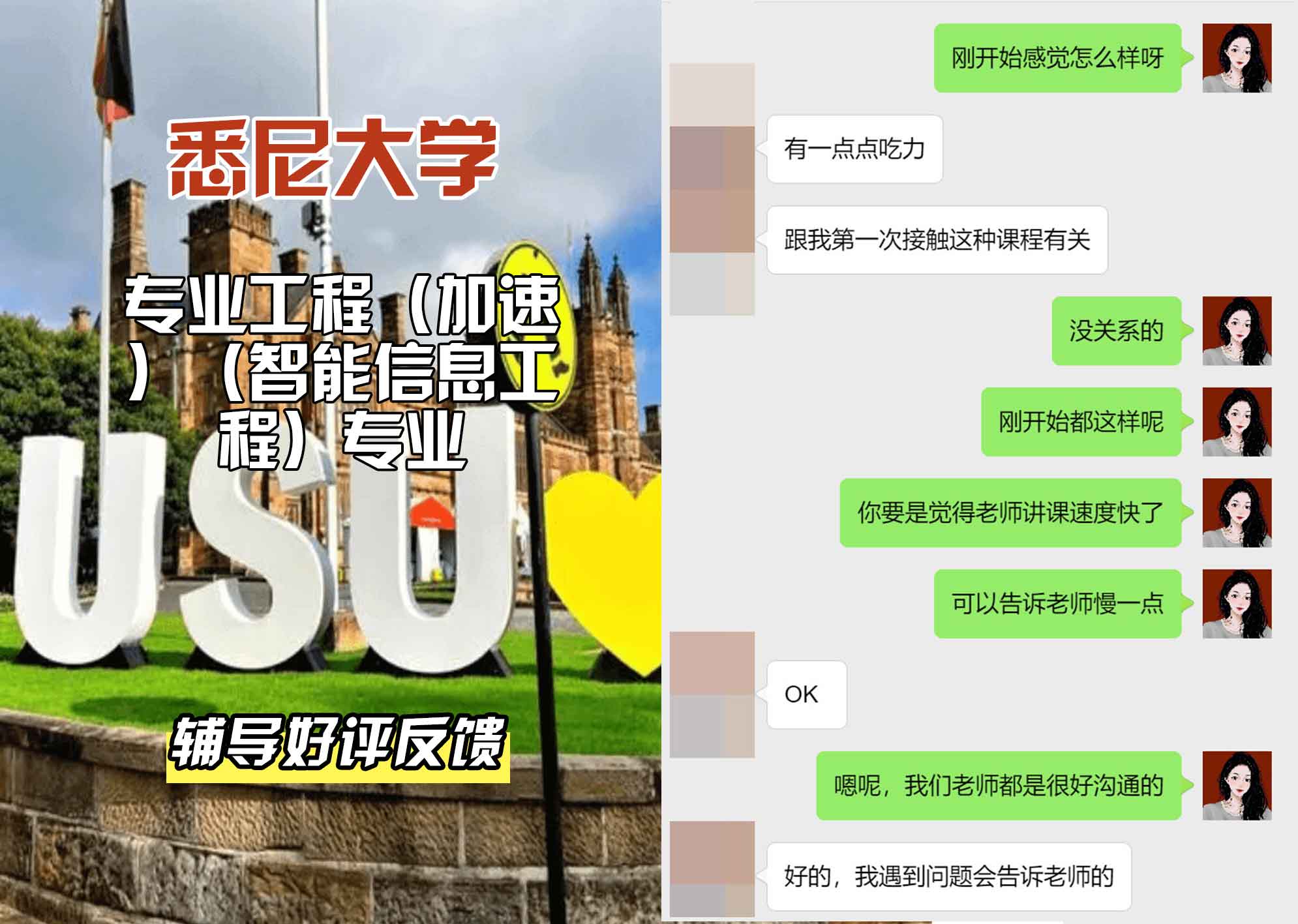 悉尼大学USYD专业工程（加速）（智能信息工程）辅导好评反馈