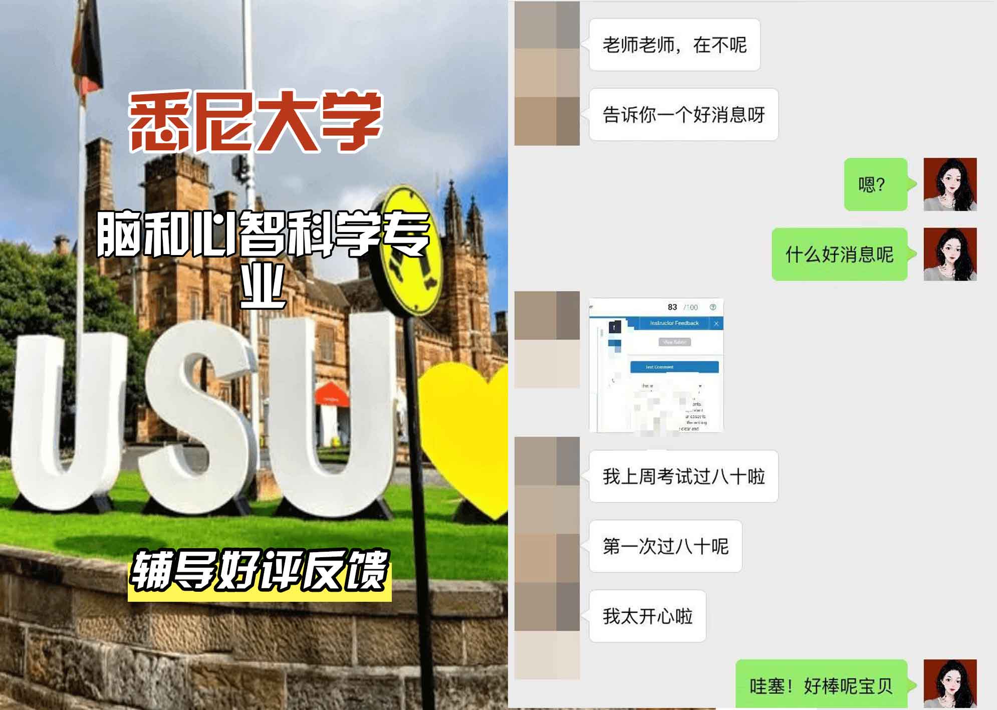 悉尼大学USYD脑和心智科学辅导好评反馈