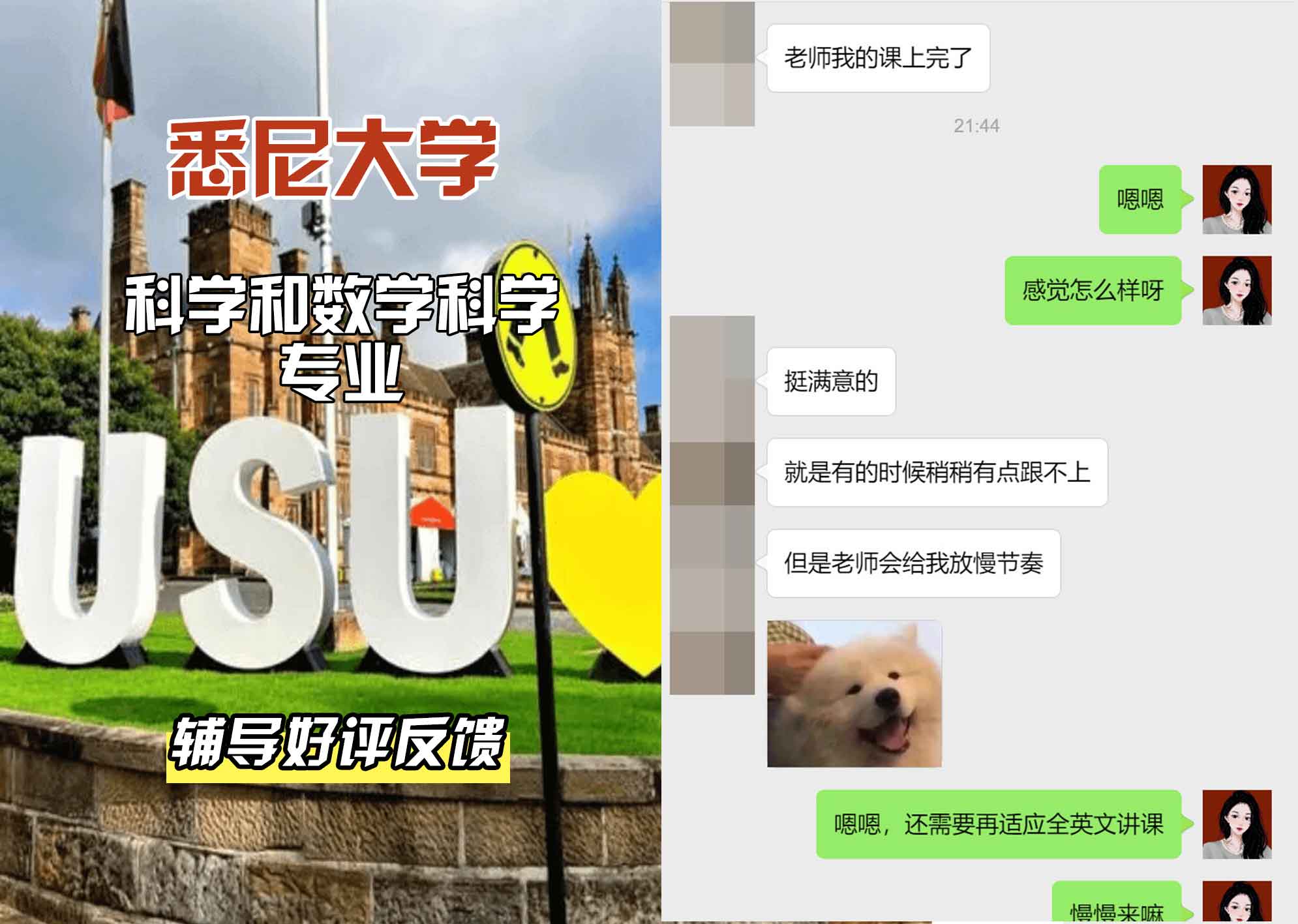 悉尼大学USYD科学和数学科学辅导好评反馈