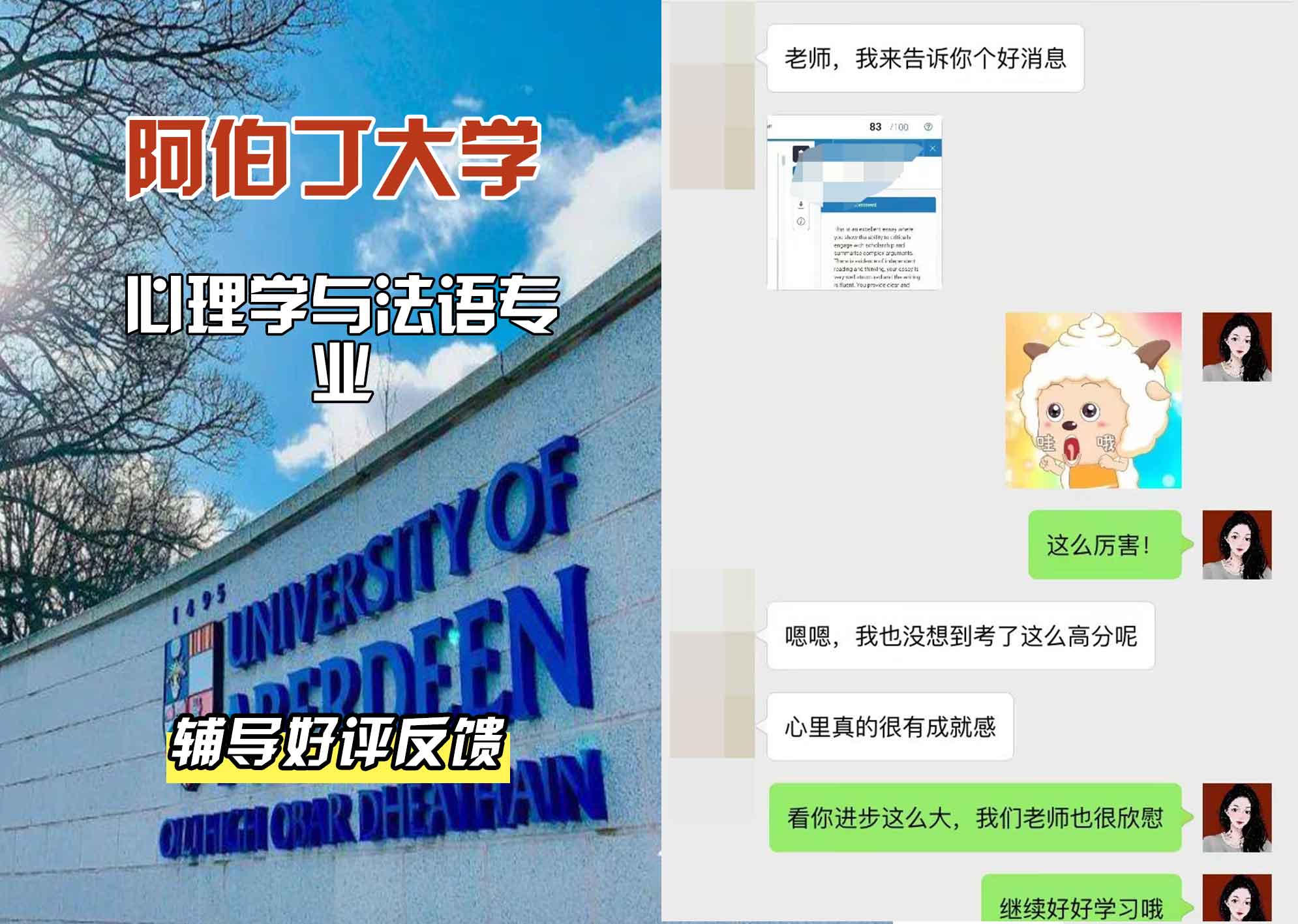 阿伯丁大学ABDN心理学与法语辅导好评反馈