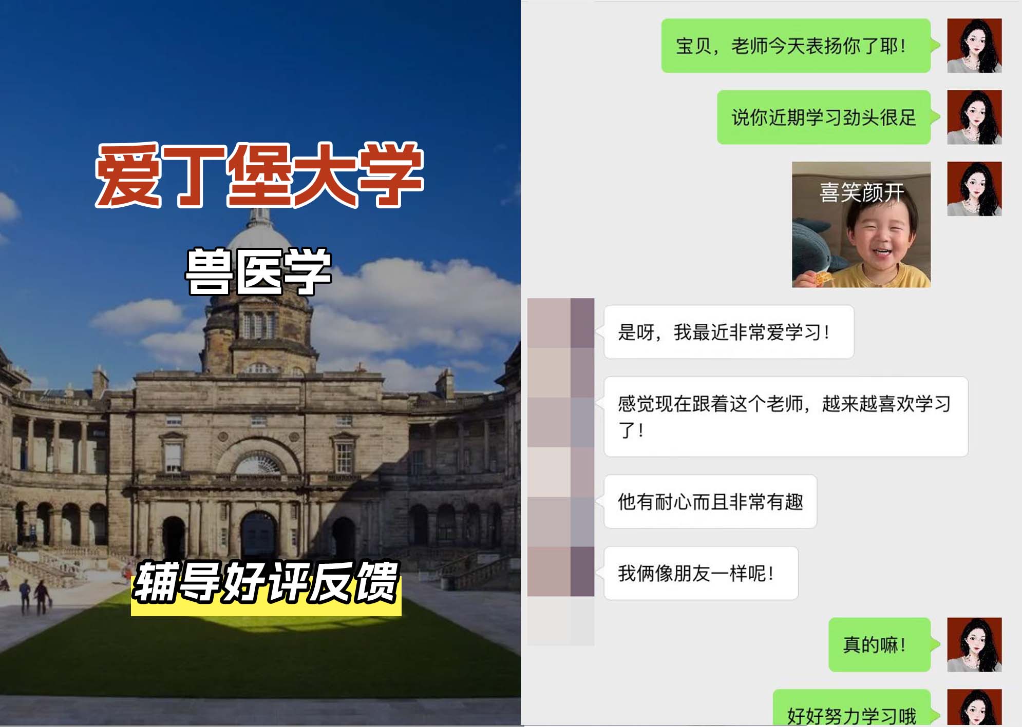爱丁堡大学爱大兽医学辅导好评反馈