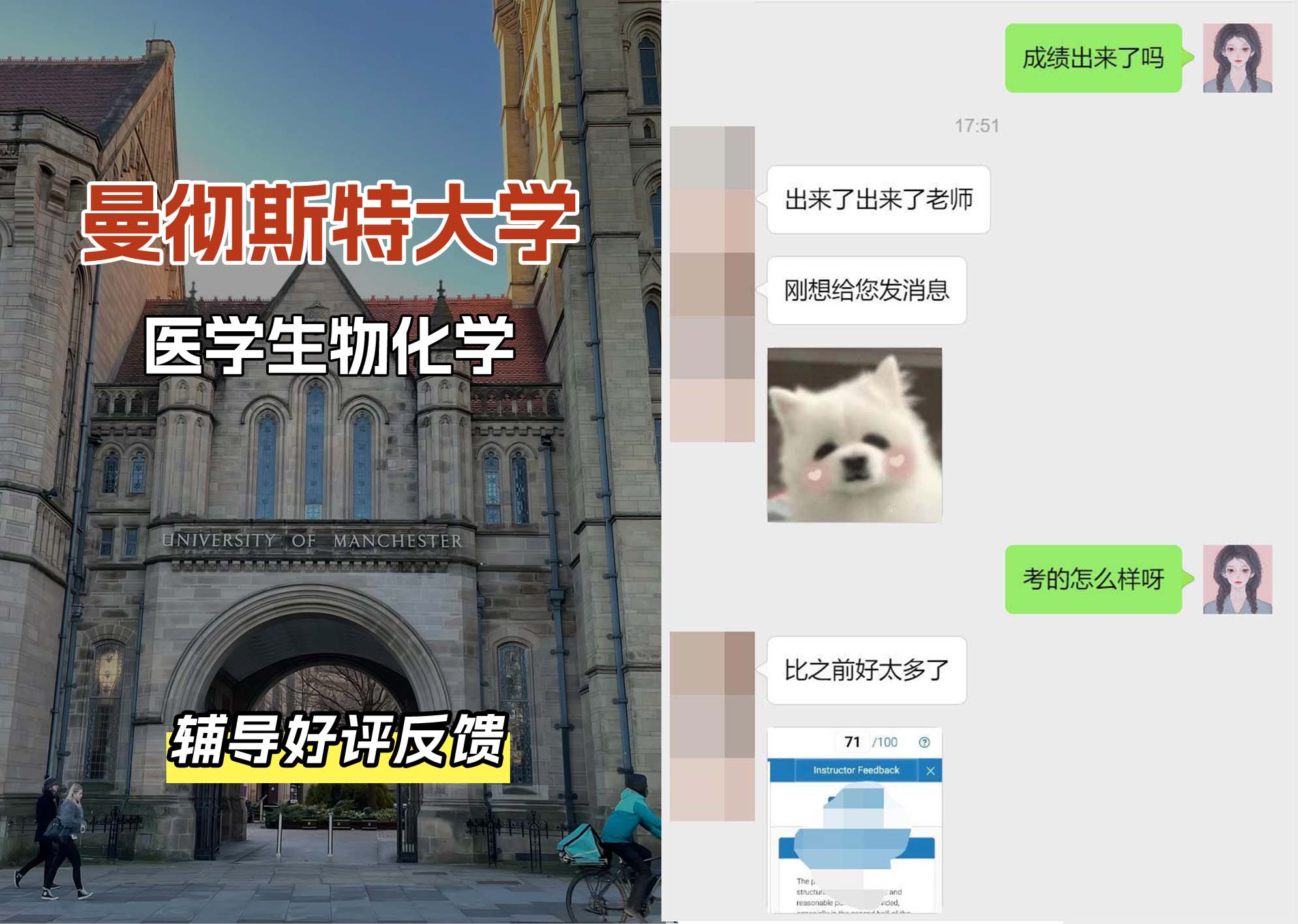 曼彻斯特大学曼大医学生物化学辅导好评反馈