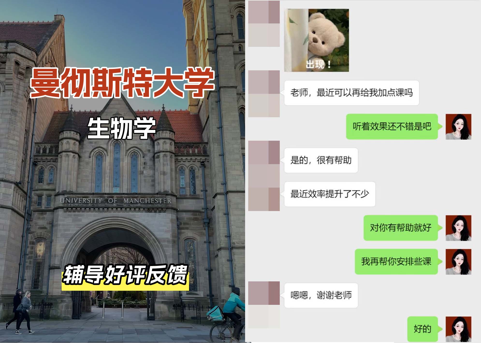 曼彻斯特大学曼大生物学专业辅导好评反馈