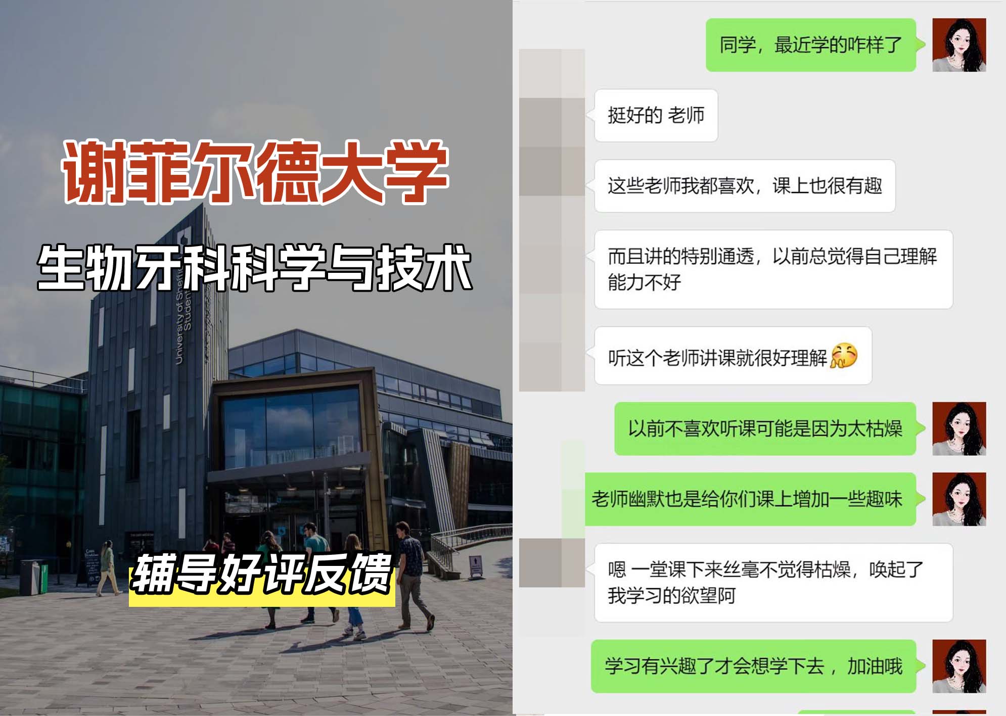 谢菲尔德大学谢大生物牙科科学与技术辅导好评反馈