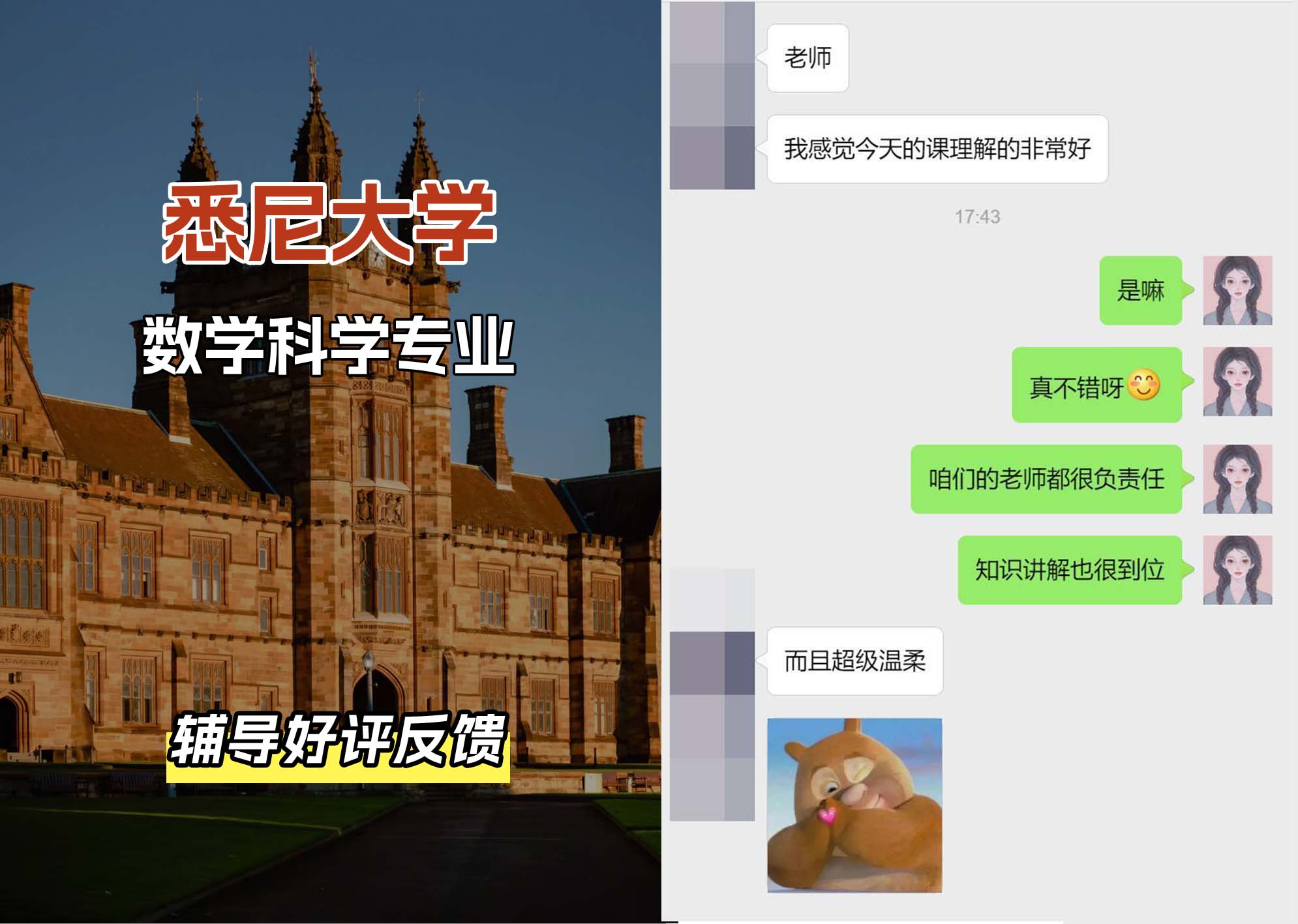 悉尼大学USYD数学科学专业辅导好评反馈