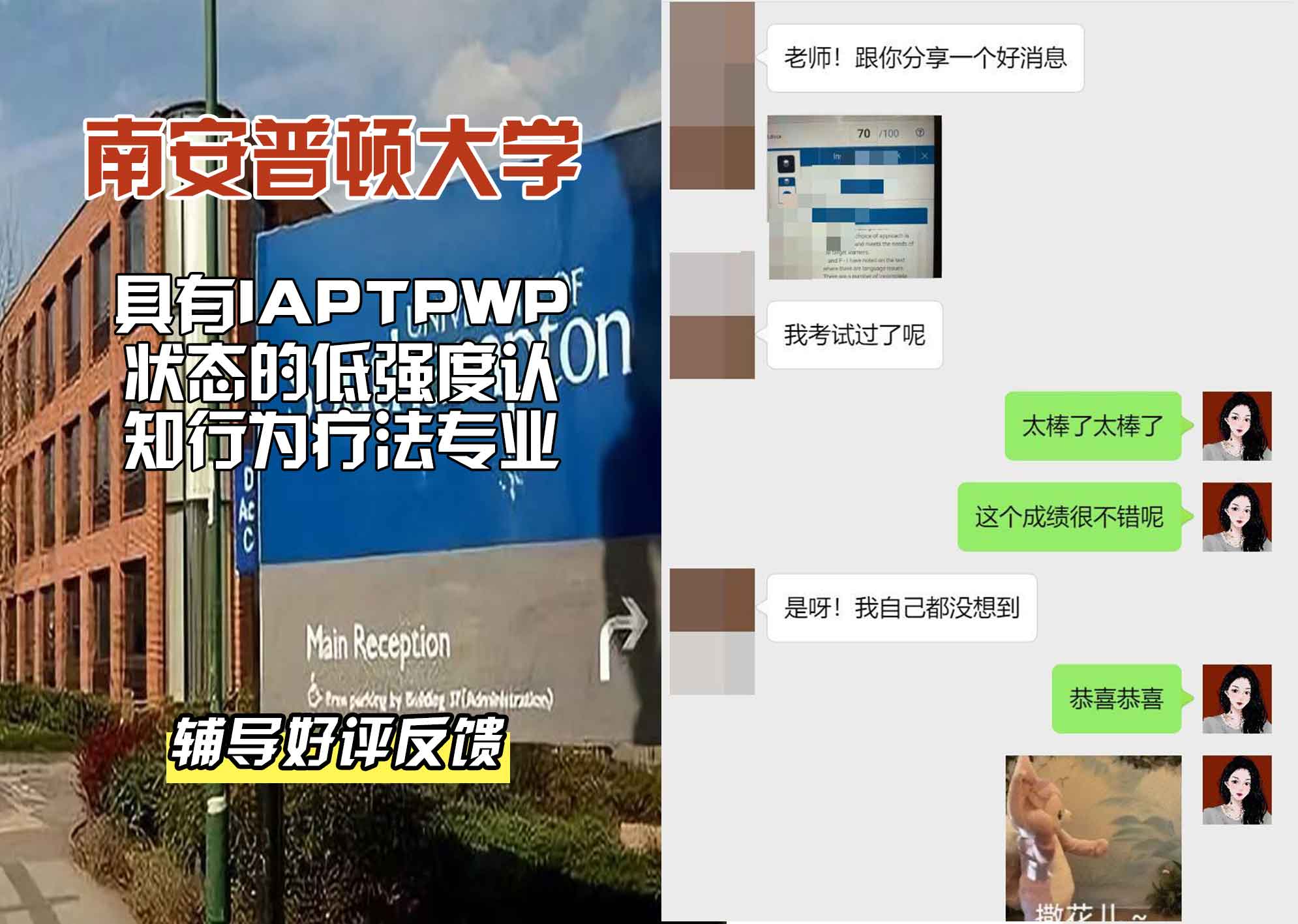 南安普顿大学南安具有IAPTPWP状态的低强度认知行为疗法辅导好评反馈