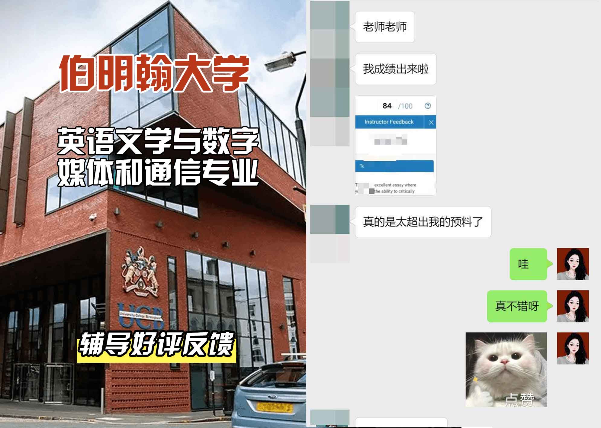 伯明翰大学伯大英语文学与数字媒体和通信辅导好评反馈