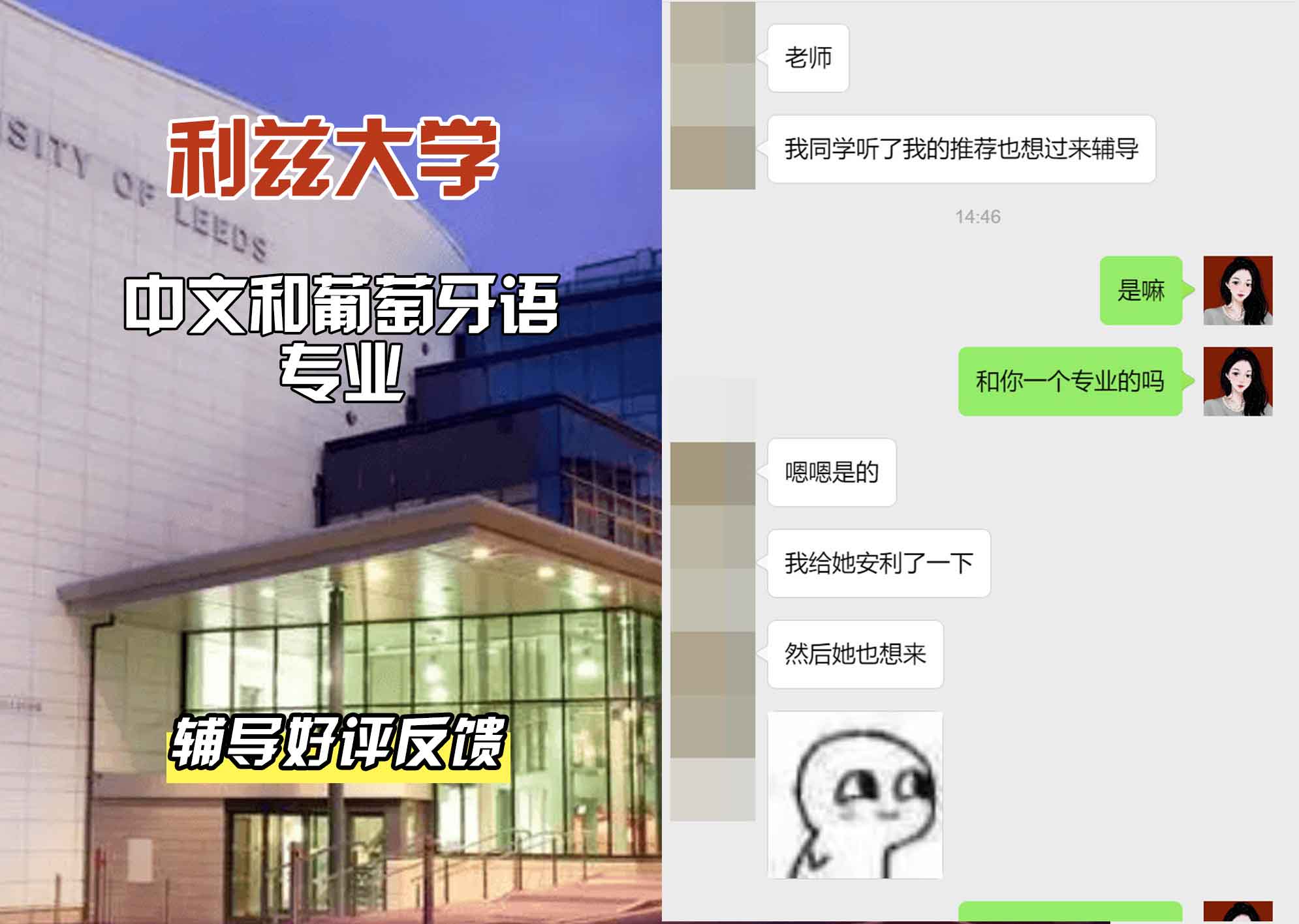利兹大学leeds中文和葡萄牙语辅导好评反馈