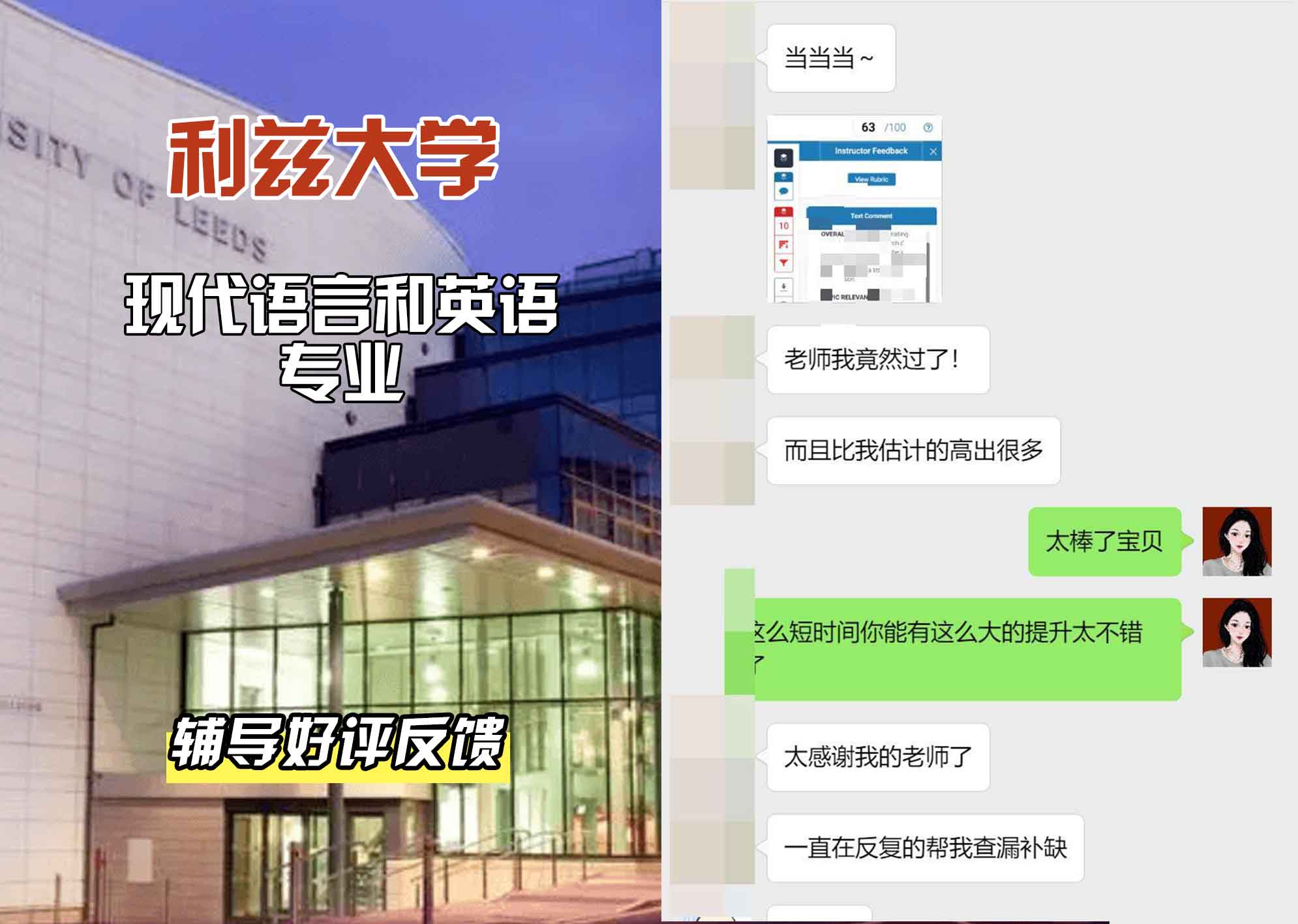 利兹大学leeds现代语言和英语辅导好评反馈