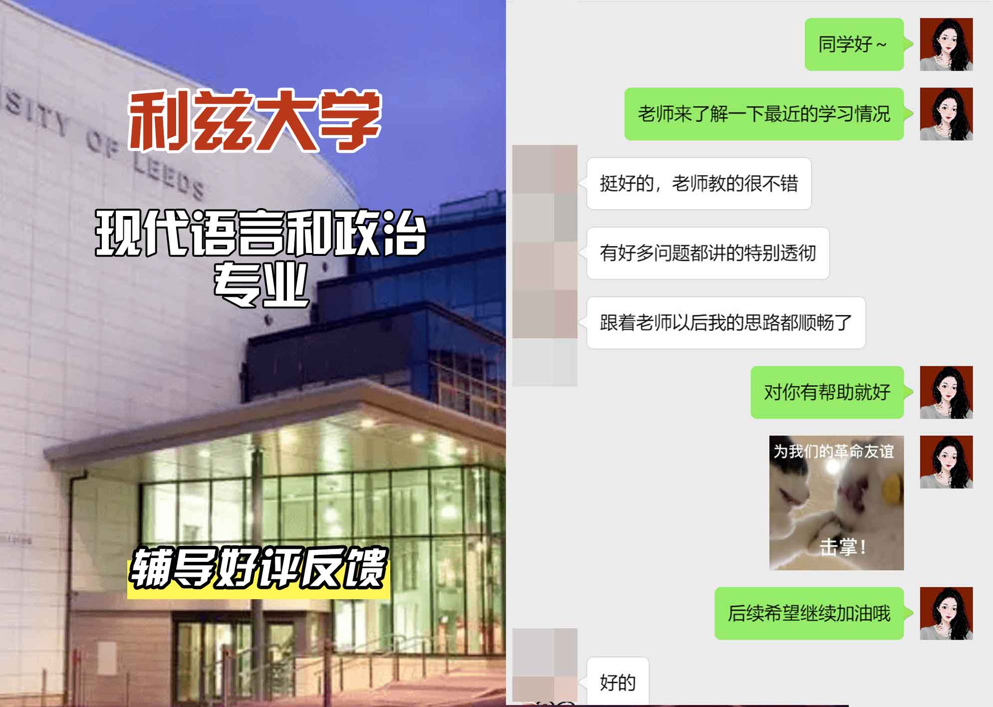 利兹大学leeds现代语言和政治辅导好评反馈