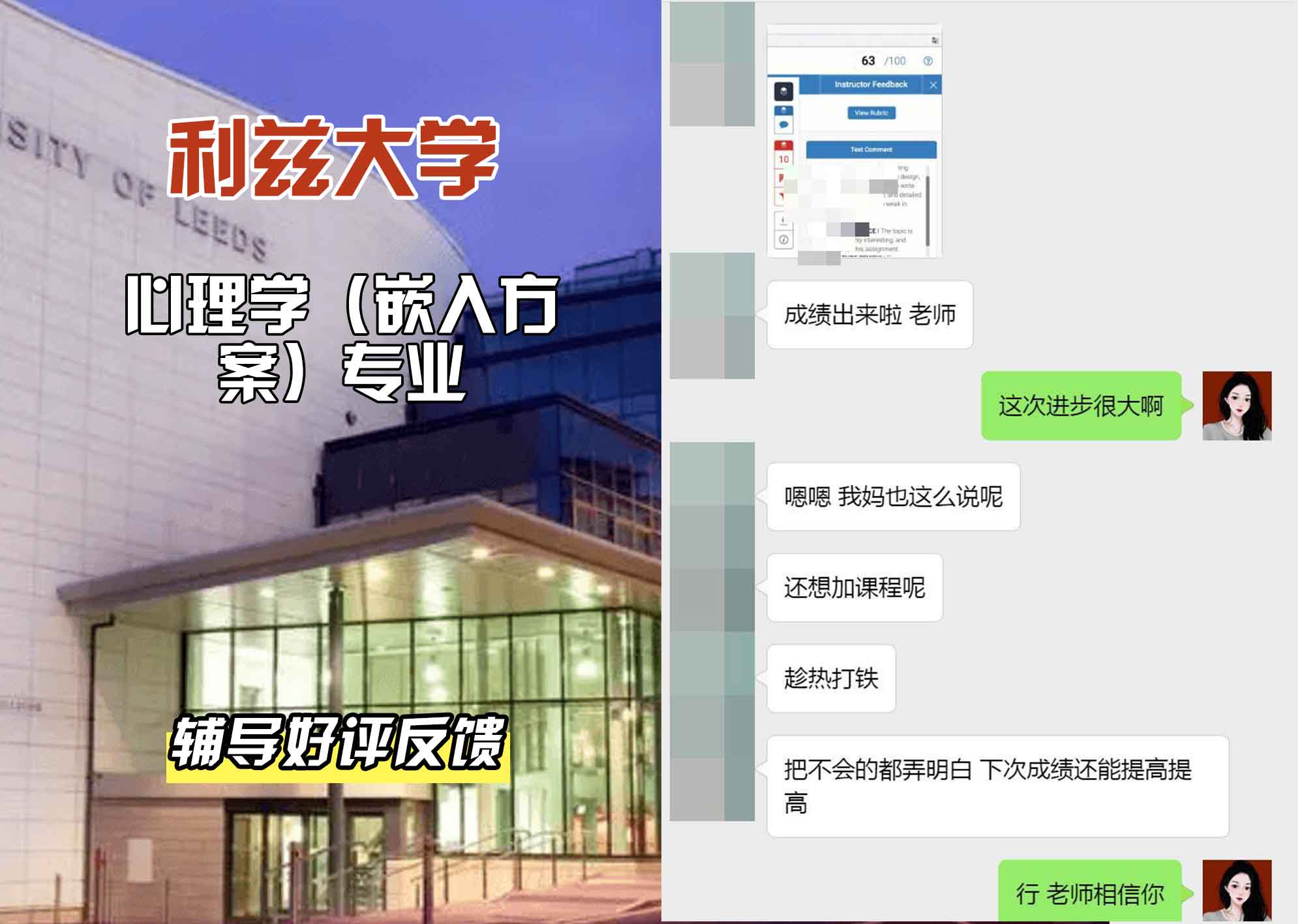 利兹大学leeds心理学（嵌入方案）辅导好评反馈
