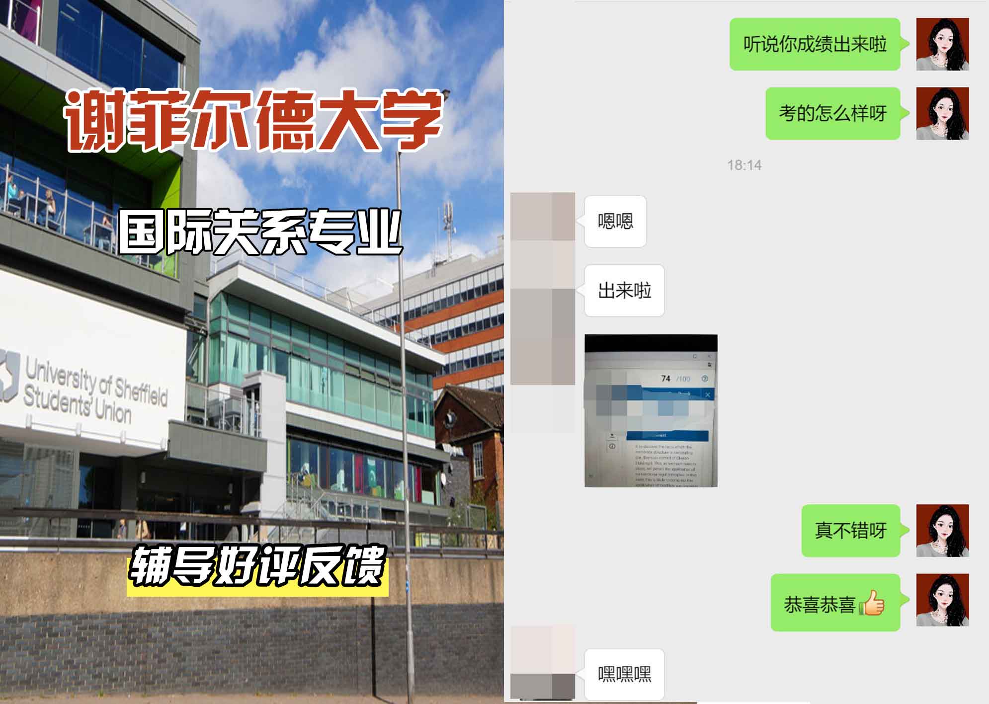 谢菲尔德大学谢大国际关系辅导好评反馈
