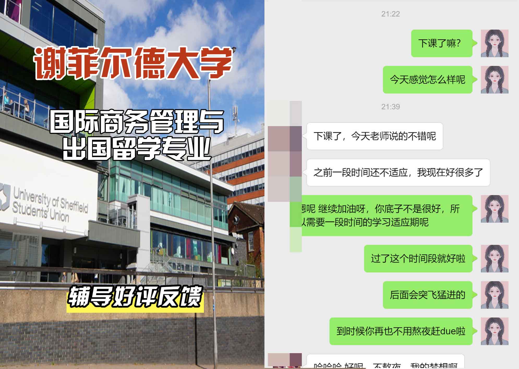 谢菲尔德大学谢大国际商务管理与出国留学辅导好评反馈