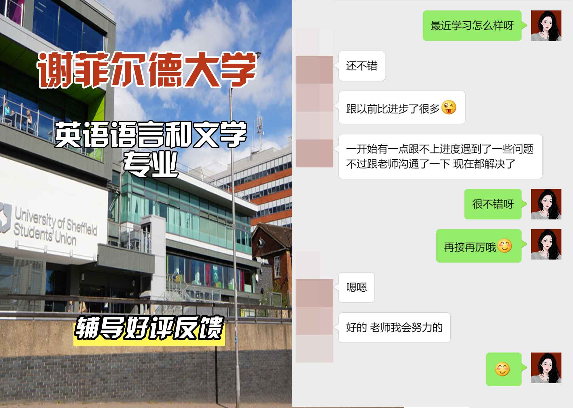 谢菲尔德大学谢大英语语言和文学辅导好评反馈