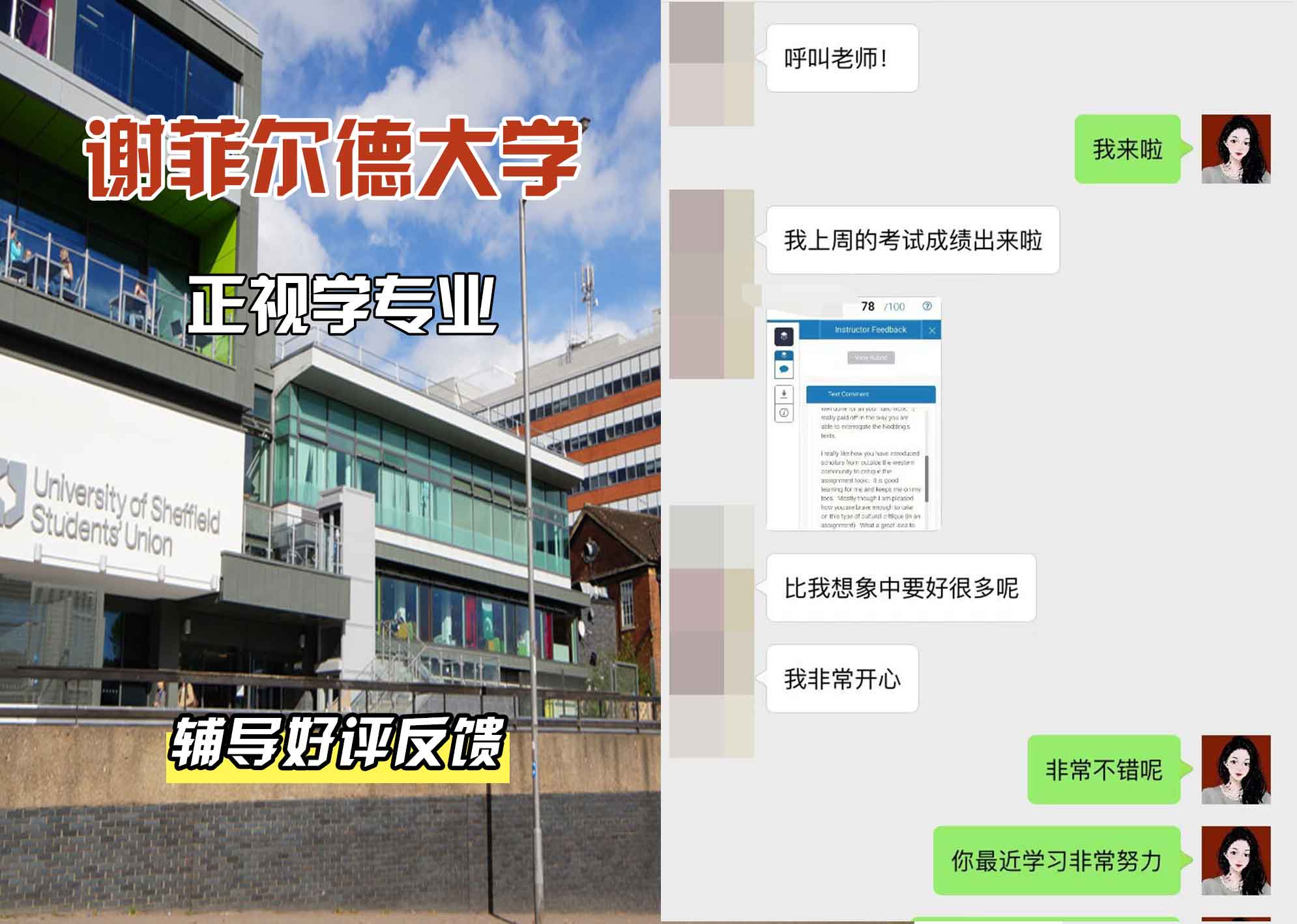 谢菲尔德大学谢大正视学辅导好评反馈