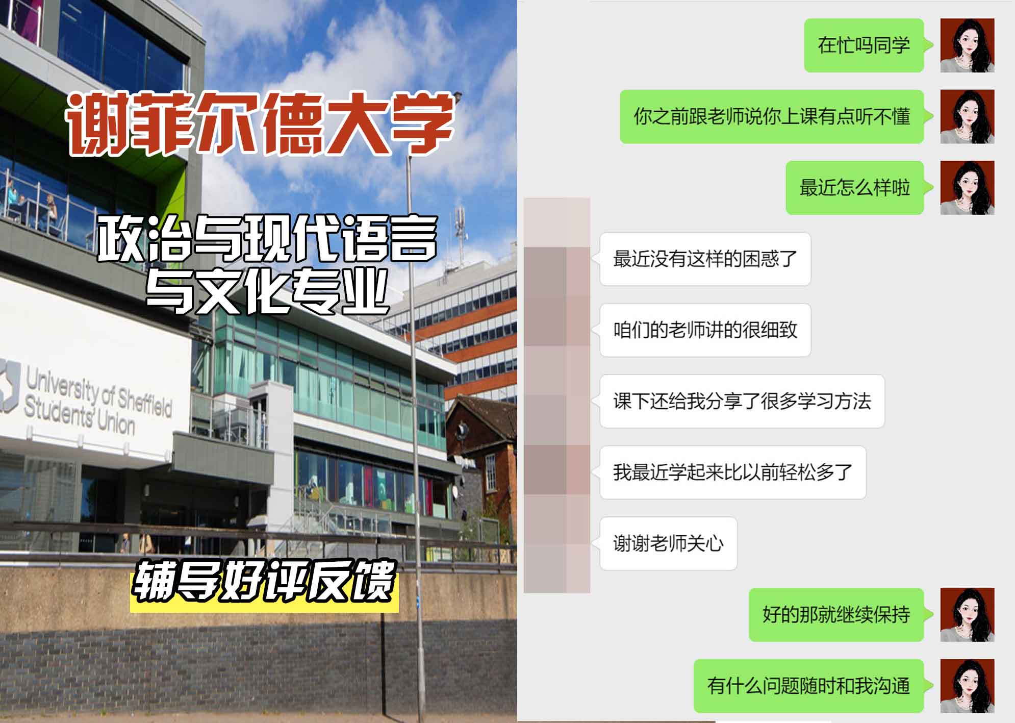 谢菲尔德大学谢大政治与现代语言与文化辅导好评反馈