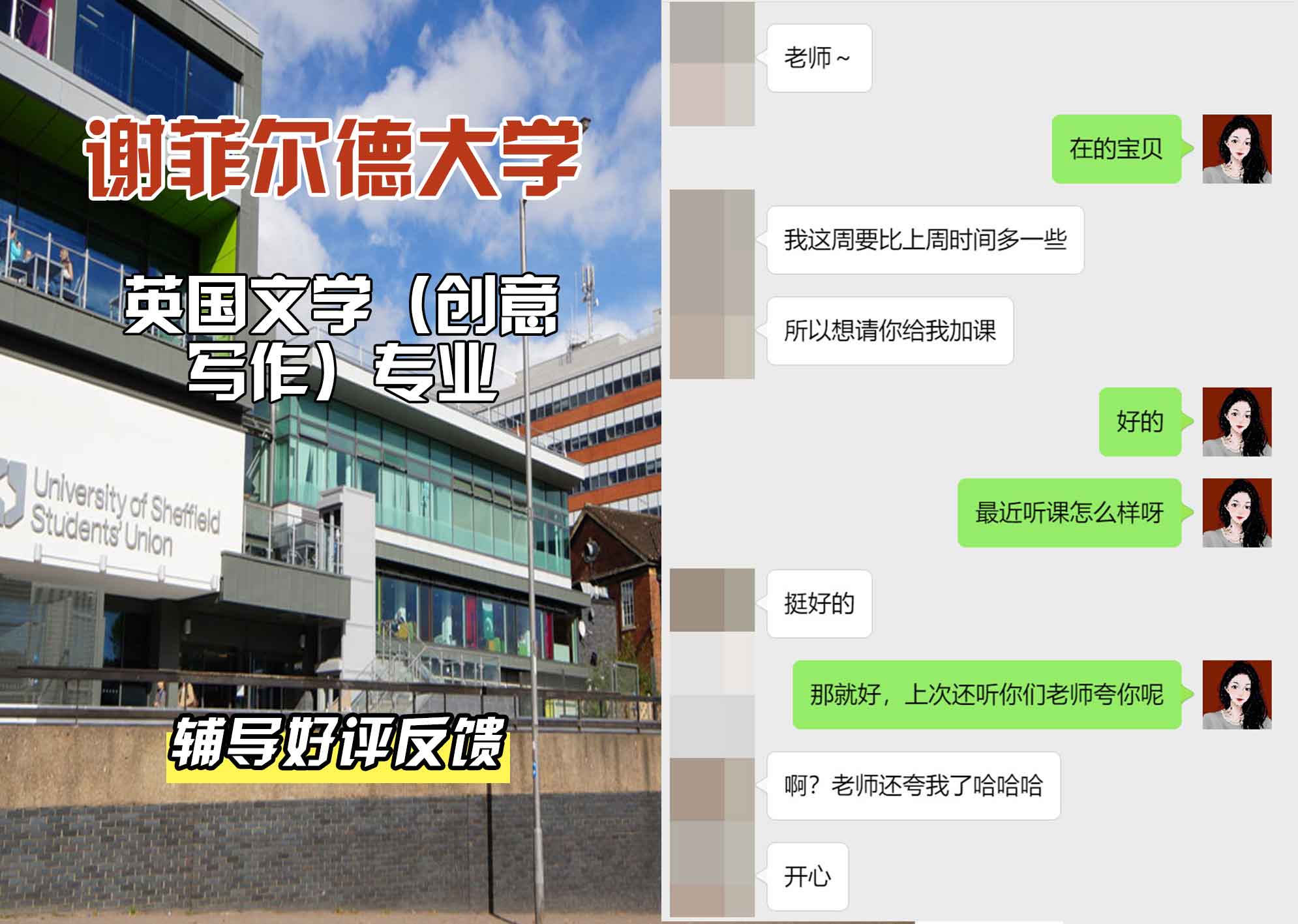谢菲尔德大学谢大英国文学（创意写作）辅导好评反馈