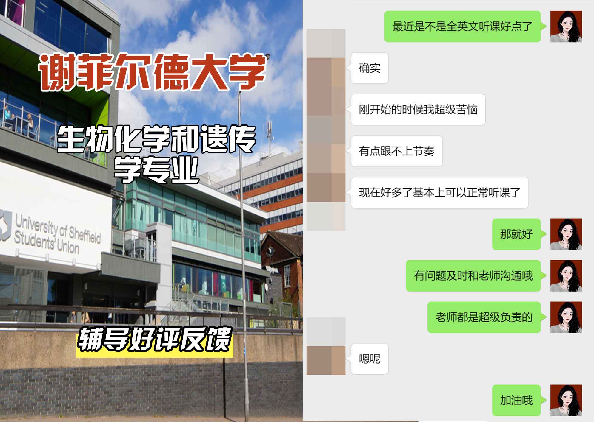 谢菲尔德大学谢大生物化学和遗传学辅导好评反馈