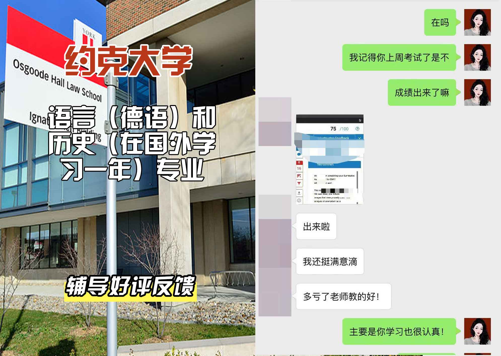 约克大学UOY语言（德语）和历史（在国外学习一年）辅导好评反馈